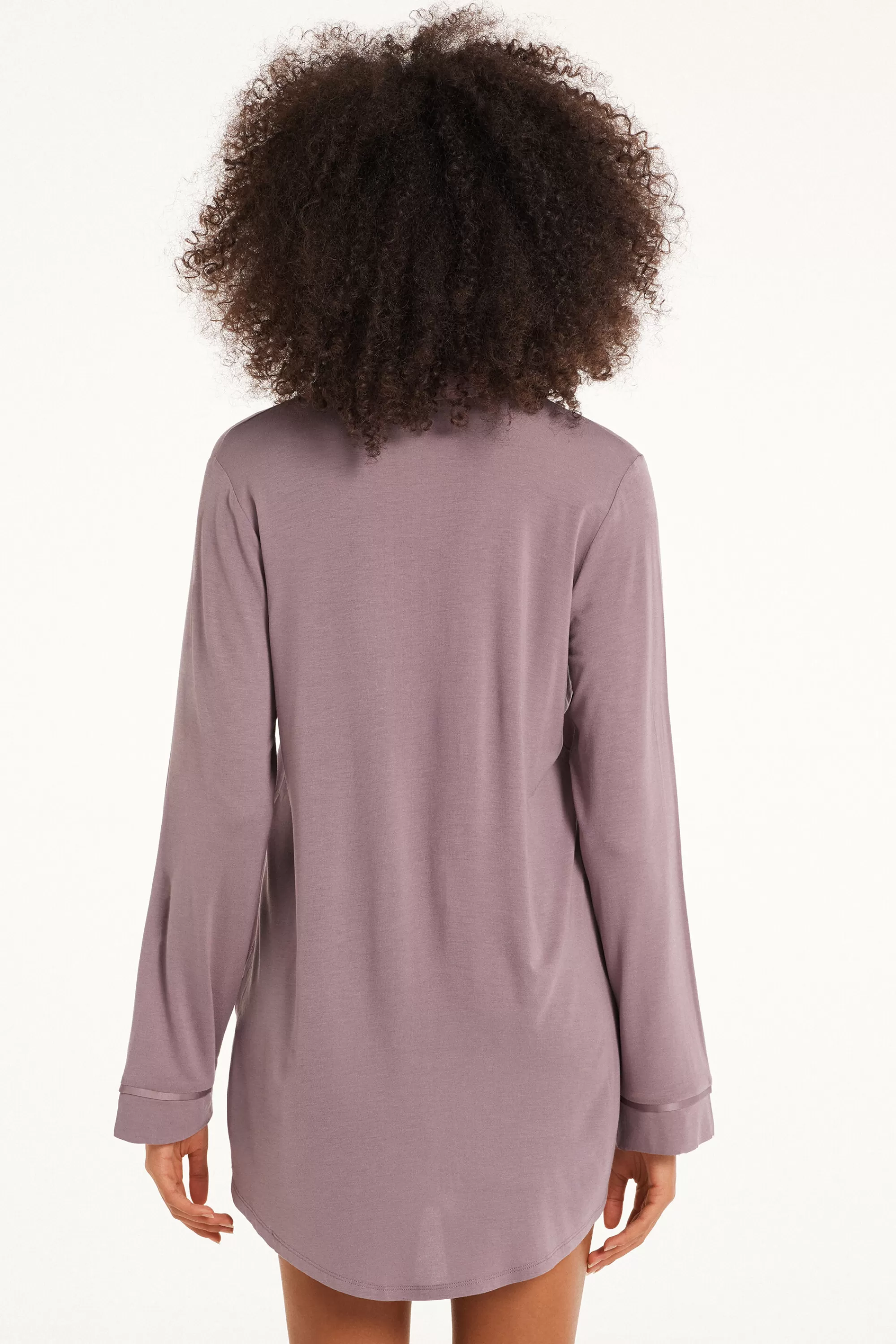 Hot Camicia Da Notte Manica Lunga Con Bottoni Profili Raso - Camicie Da Notte E Vestaglie - Donna | Camicie da notte e Vestaglie