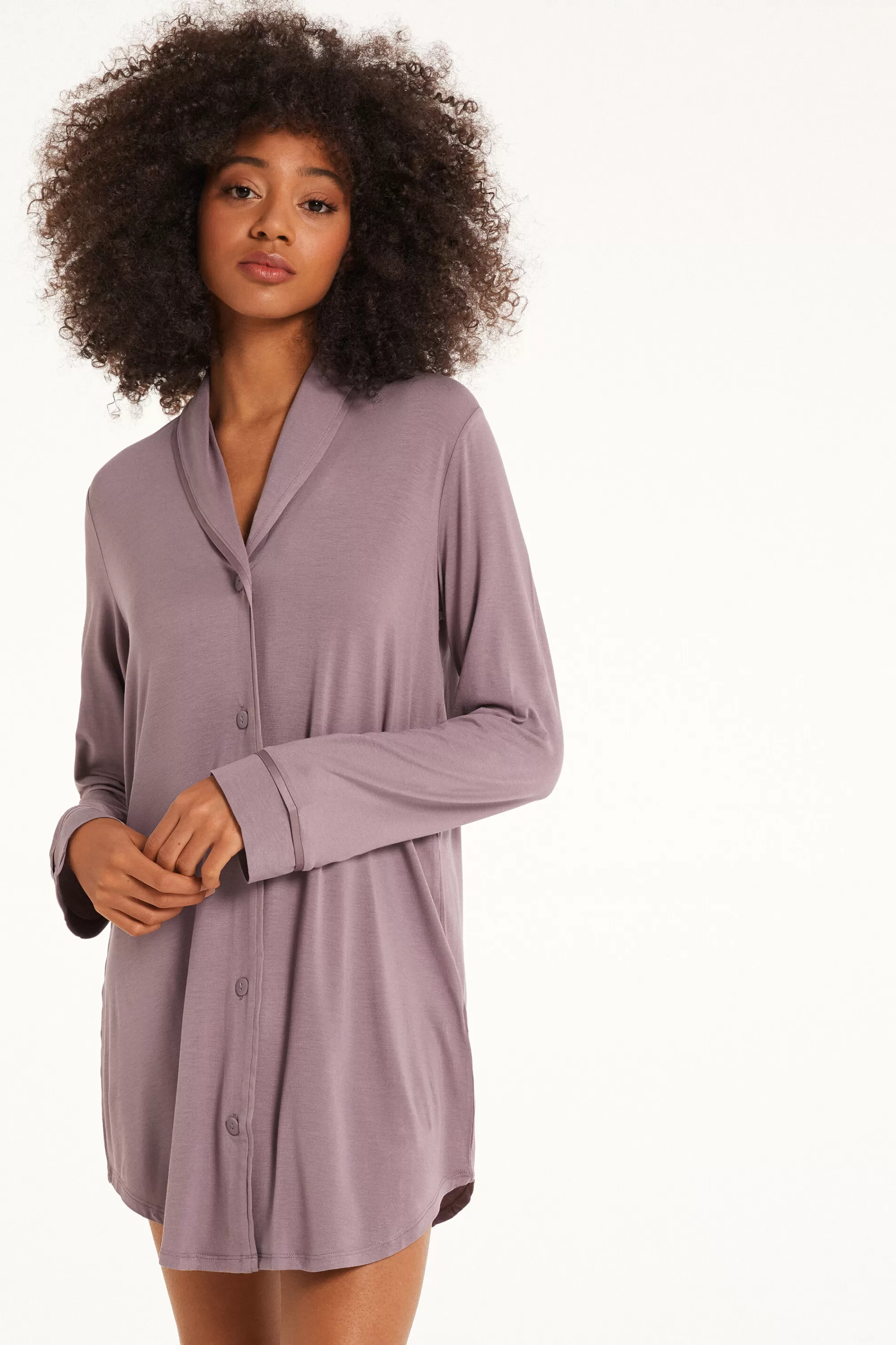 Hot Camicia Da Notte Manica Lunga Con Bottoni Profili Raso - Camicie Da Notte E Vestaglie - Donna | Camicie da notte e Vestaglie