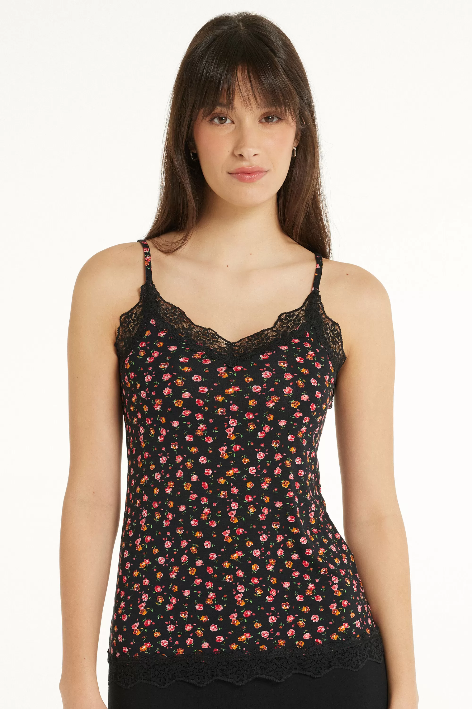 Hot Canotta Scollo A V Con Inserto In Pizzo - Canotte E Top - Donna | Canotte e Top