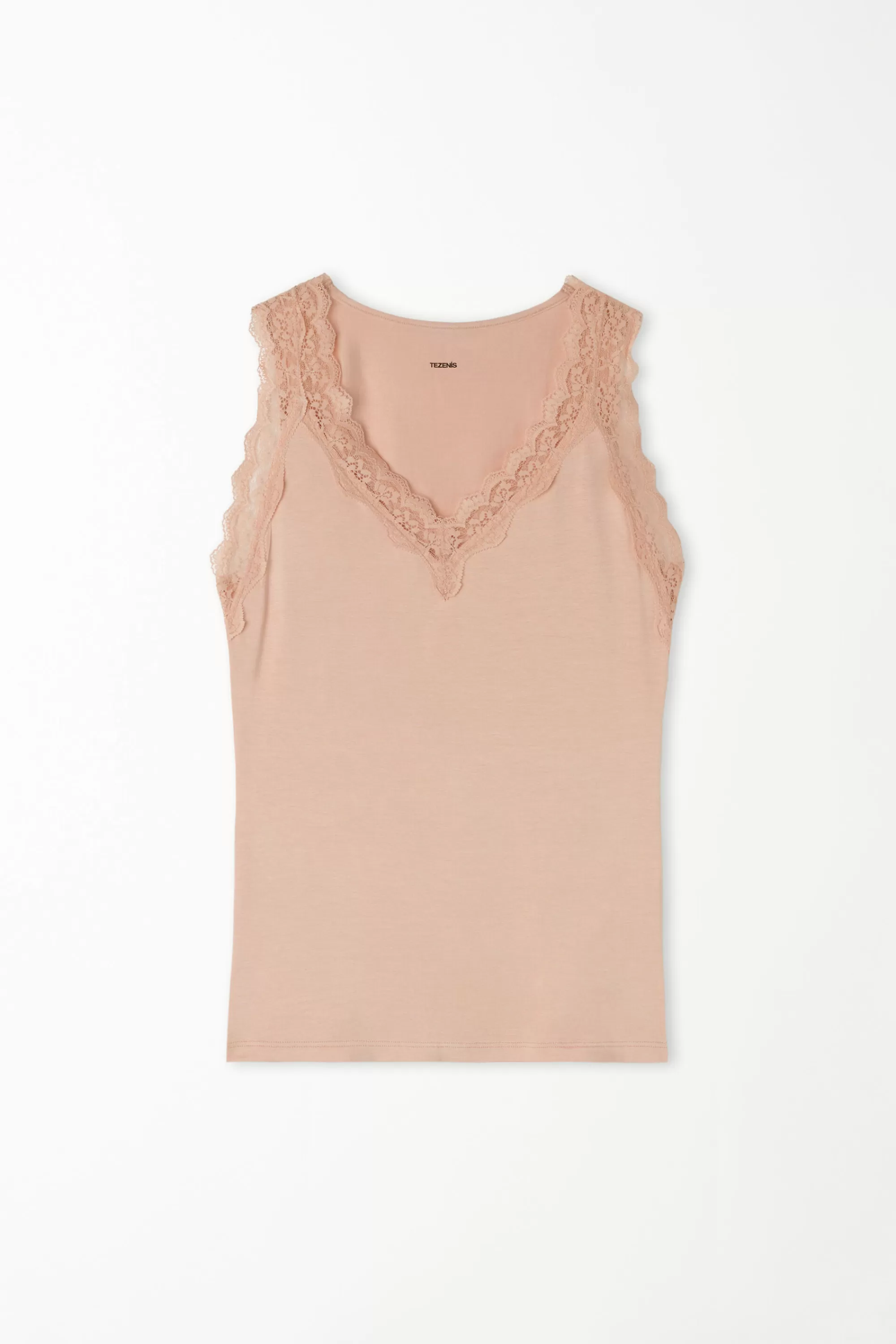 Hot Canotta Spalla Larga Viscosa Con Pizzo Scollo A V - Canotte E Top - Donna | Canotte e Top