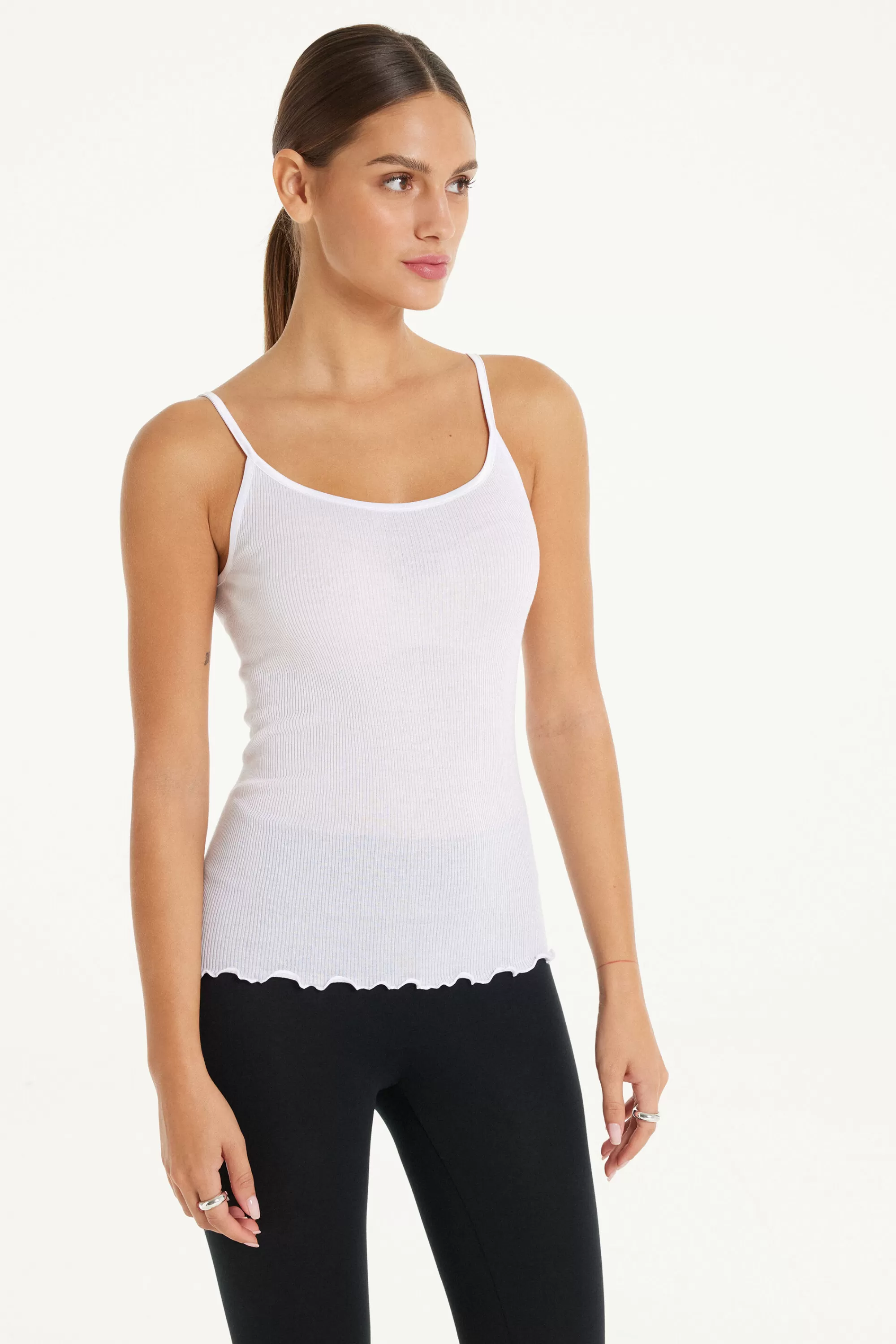 Clearance Canotta Spalline Sottili In 100% Cotone A Costine E Raso - Canotte E Top - Donna | Canotte e Top