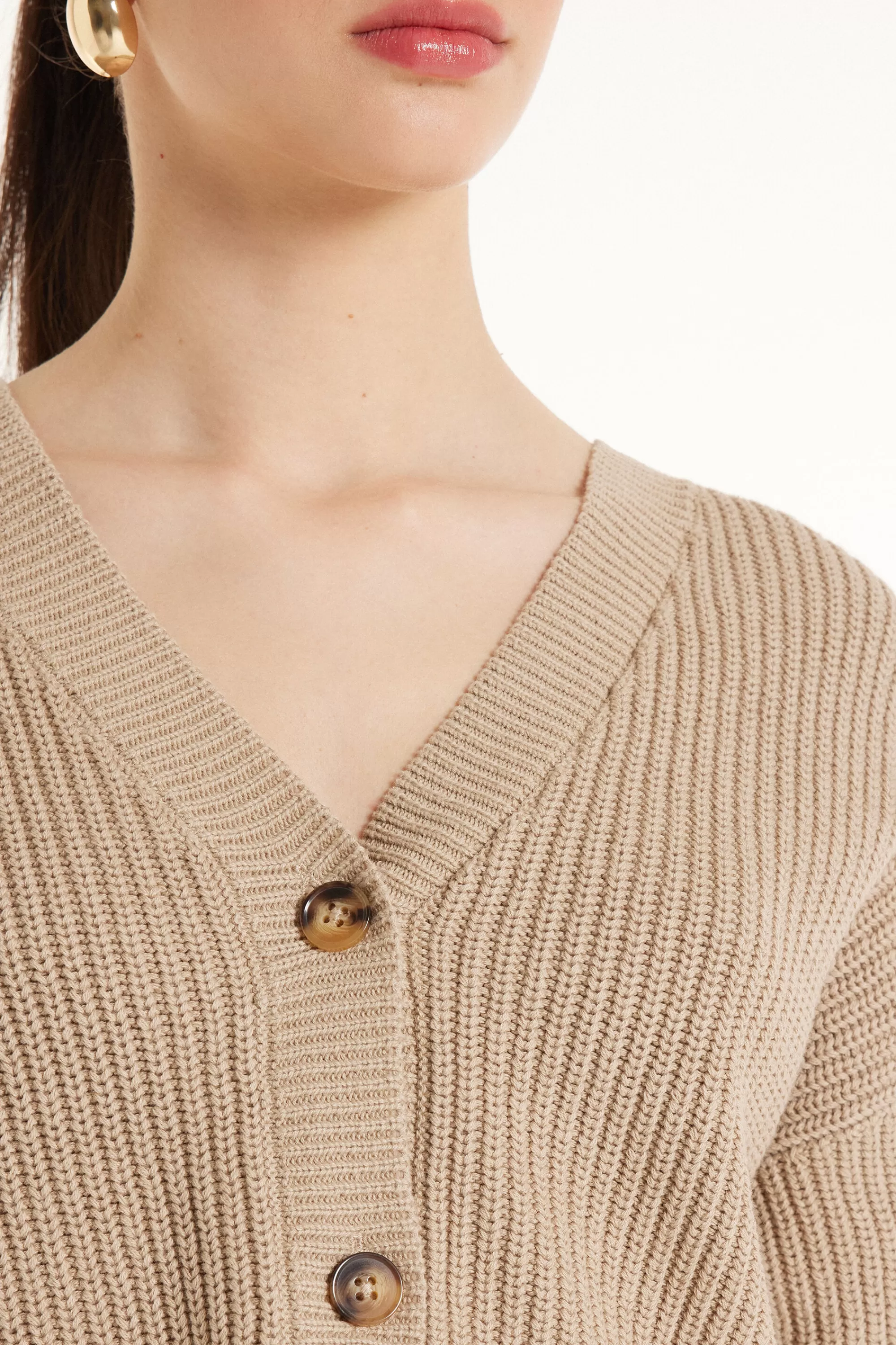 Clearance Cardigan Corto Manica Lunga Con Bottoni A Coste - Cardigan E Maglioni - Donna | Cardigan e Maglioni