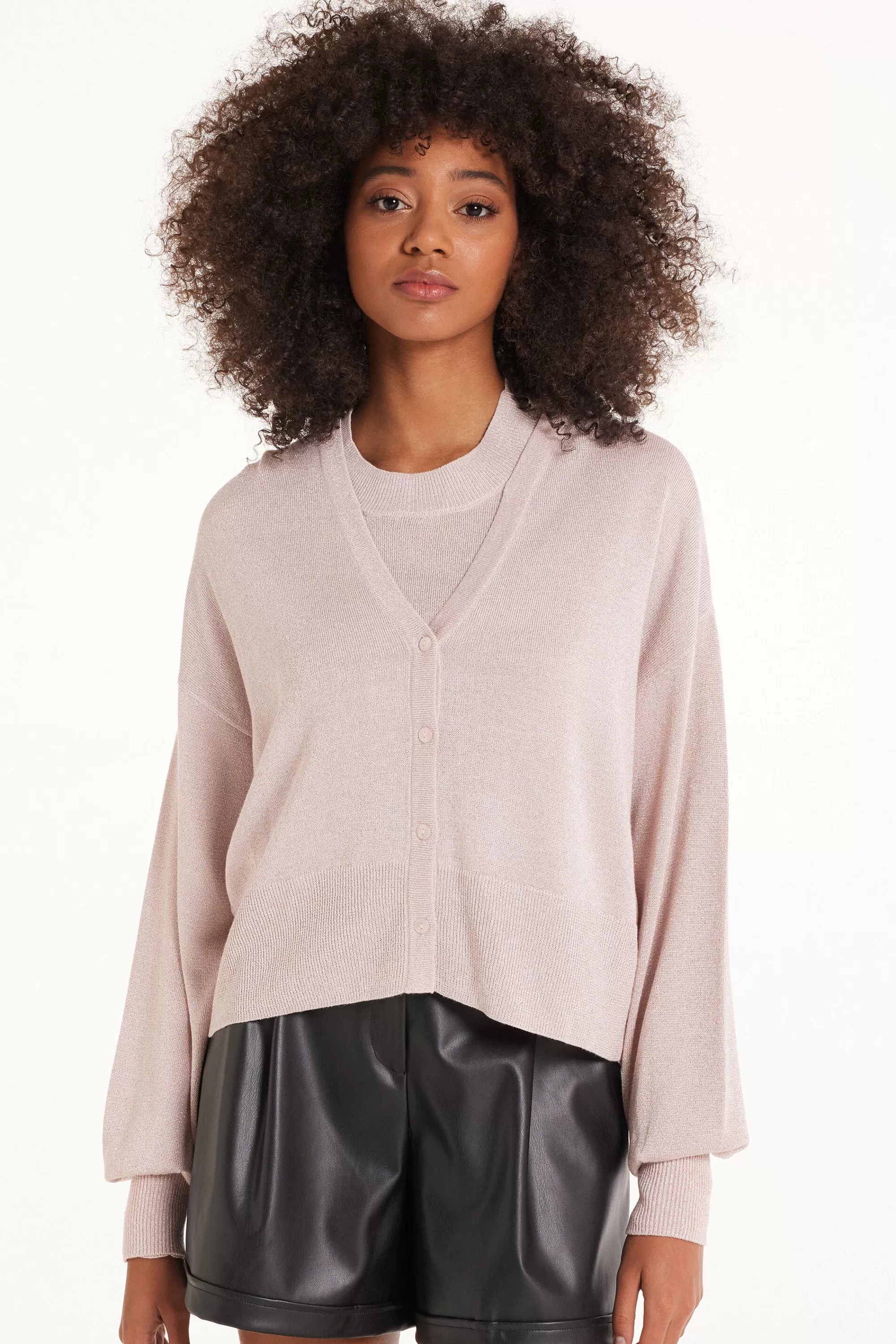 Cheap Cardigan Corto Manica Lunga Con Bottoni Tessuto Laminato - Cardigan E Maglioni - Donna | Cardigan e Maglioni