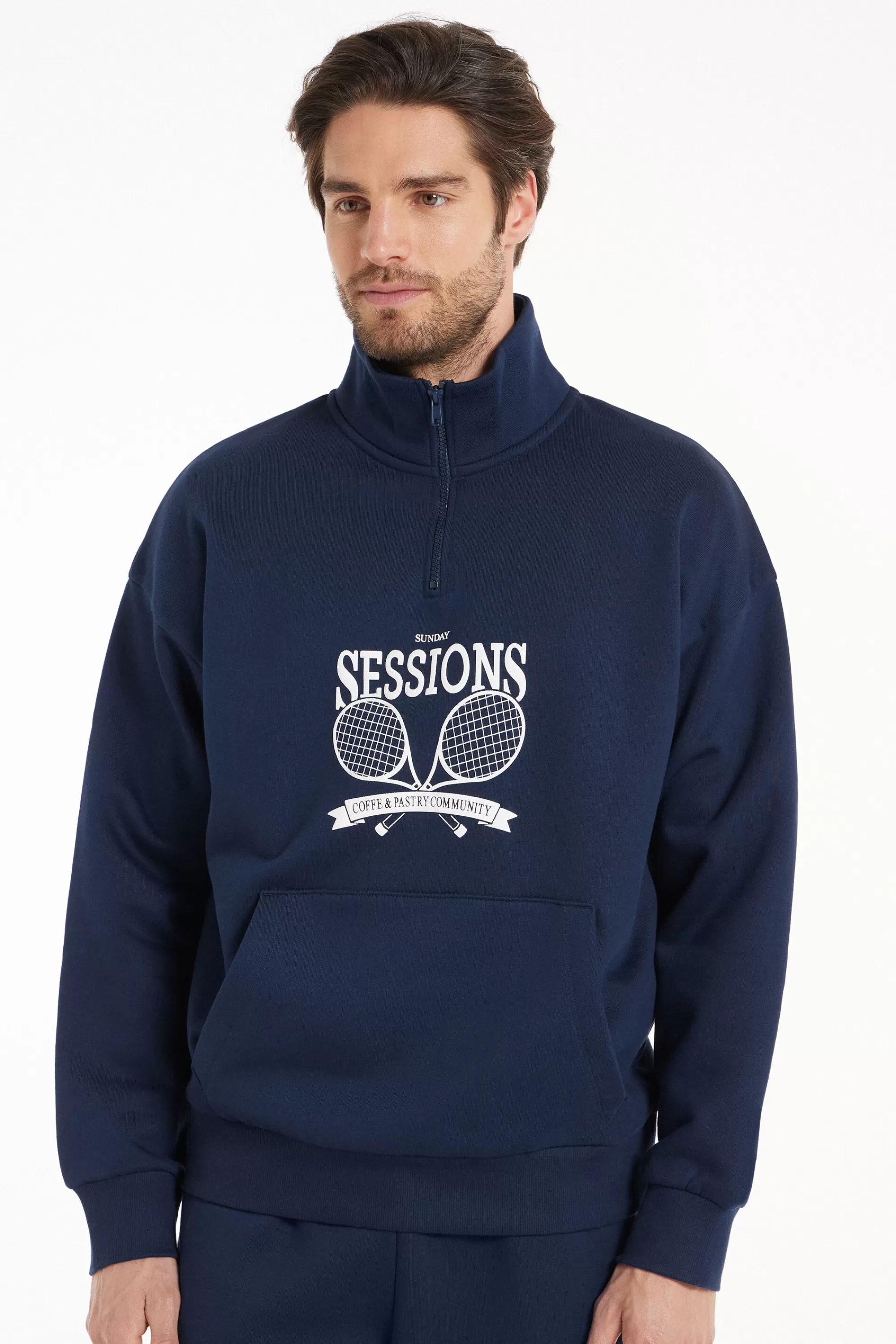 Best Felpa Pesante Manica Lunga Con Zip E Stampa - Felpe - Uomo | Tute | Felpe