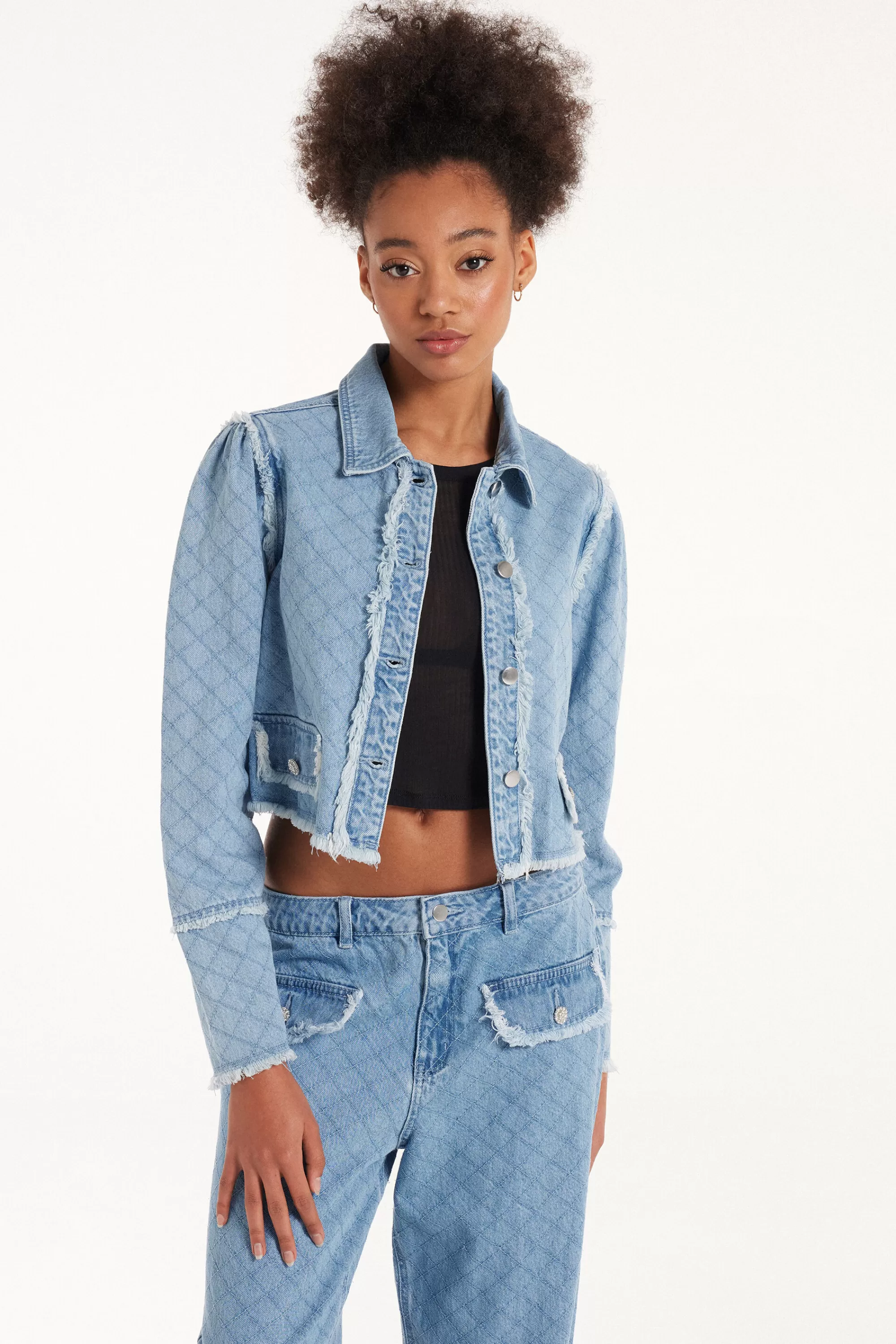 Hot Giacca Corta In Denim Effetto Matelassé - Giacche E Blazer - Donna | Giacche e Blazer | Felpe