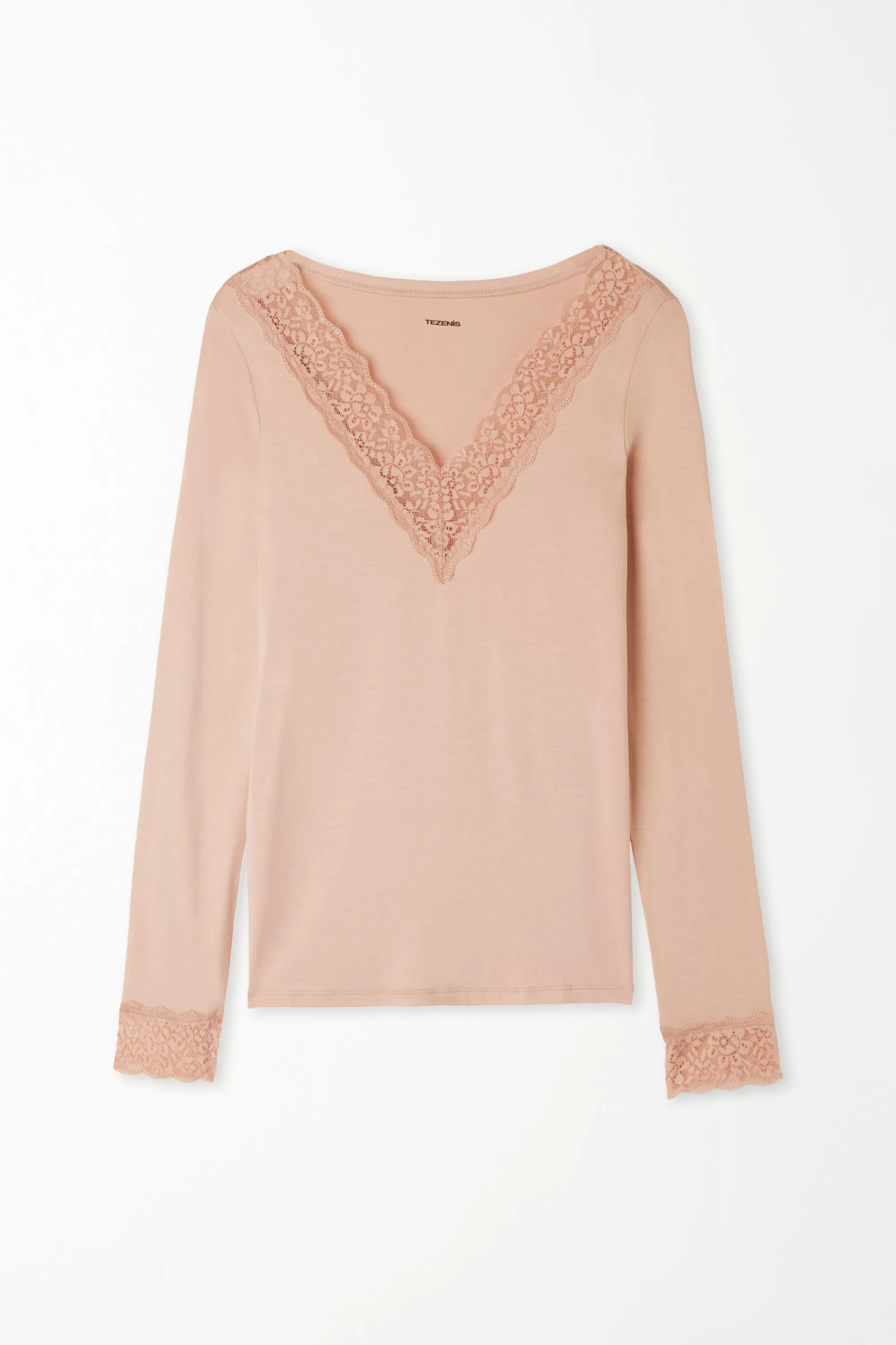 Cheap Maglia Con Scollo A V Manica Lunga In Viscosa E Pizzo - Maglie Maniche Lunghe - Donna | Maglie maniche lunghe