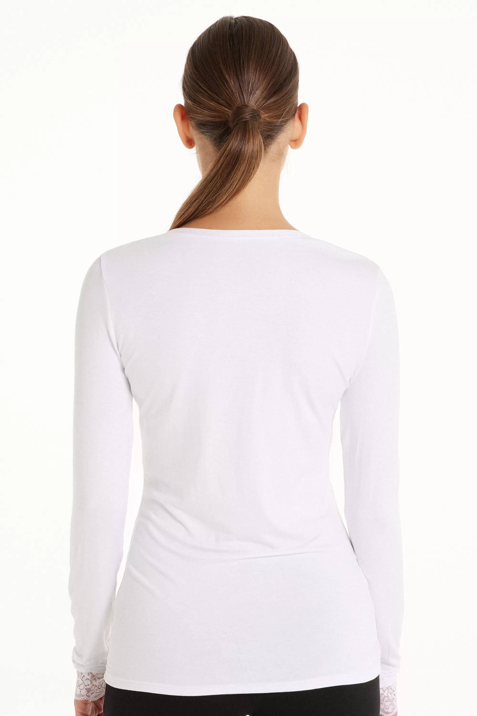 Discount Maglia Con Scollo A V Manica Lunga In Viscosa E Pizzo - Maglie Maniche Lunghe - Donna | Maglie maniche lunghe