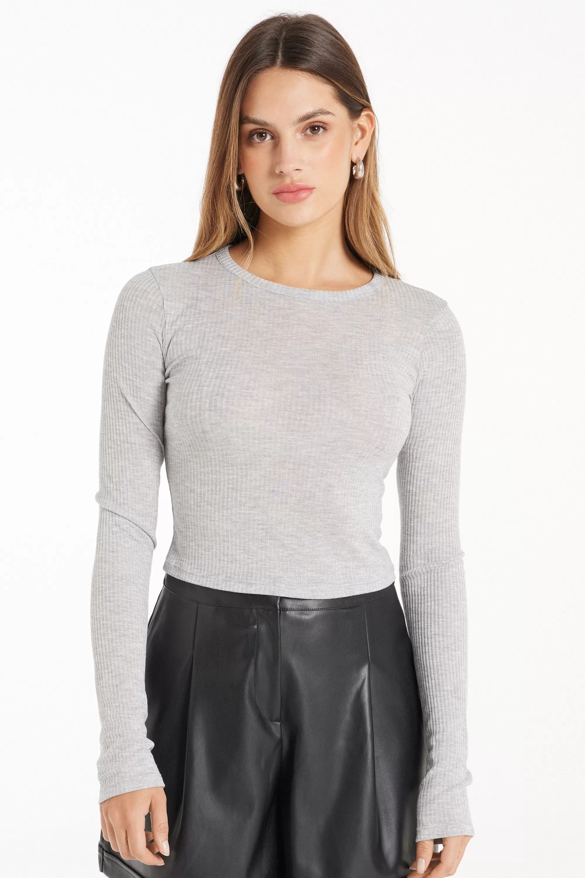 Hot Maglia Corta A Manica Lunga Viscosa Ultraleggera A Costine - Maglie Maniche Lunghe - Donna | Maglie maniche lunghe
