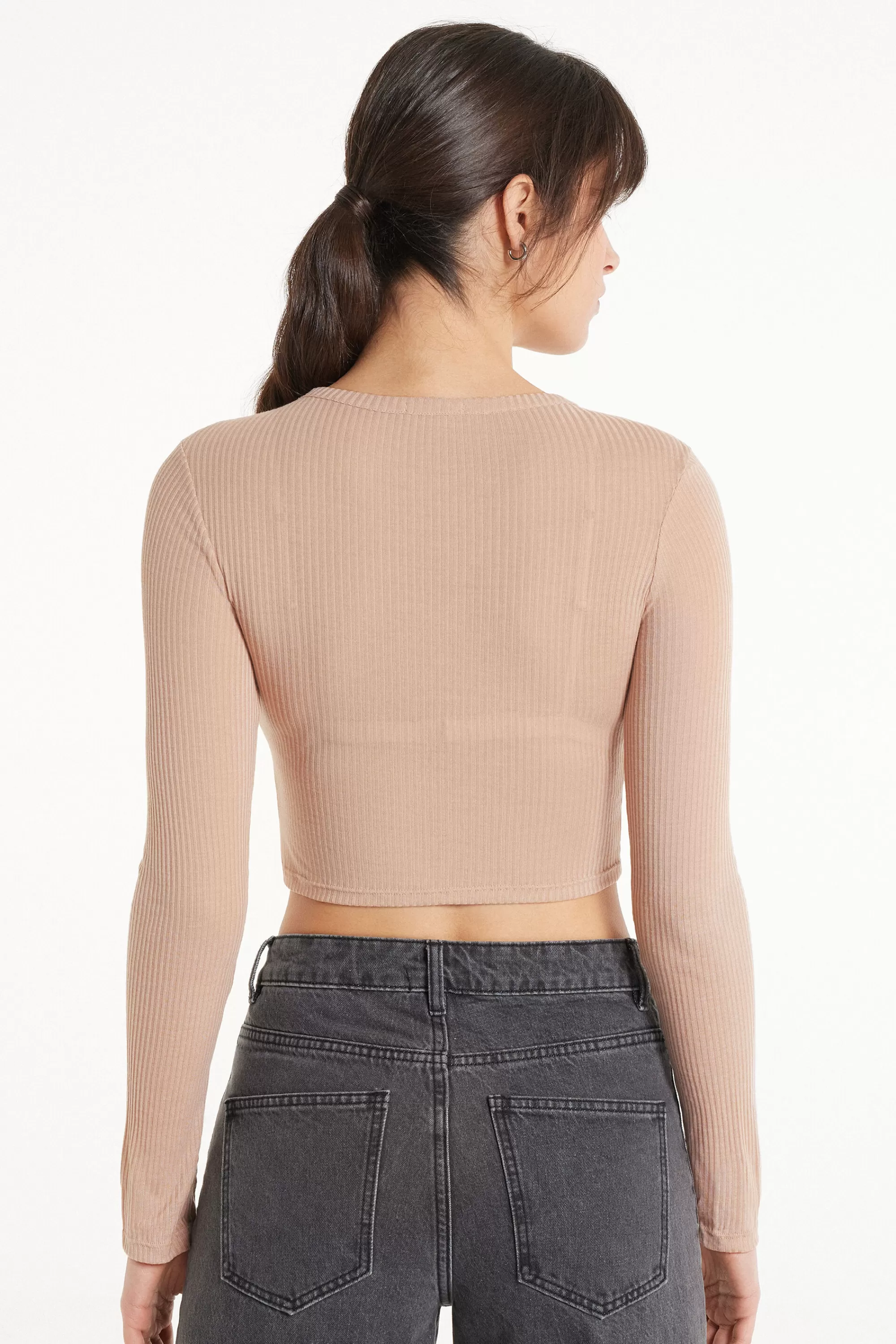 Online Maglia Corta A Manica Lunga Viscosa Ultraleggera A Costine - Maglie Maniche Lunghe - Donna | Maglie maniche lunghe