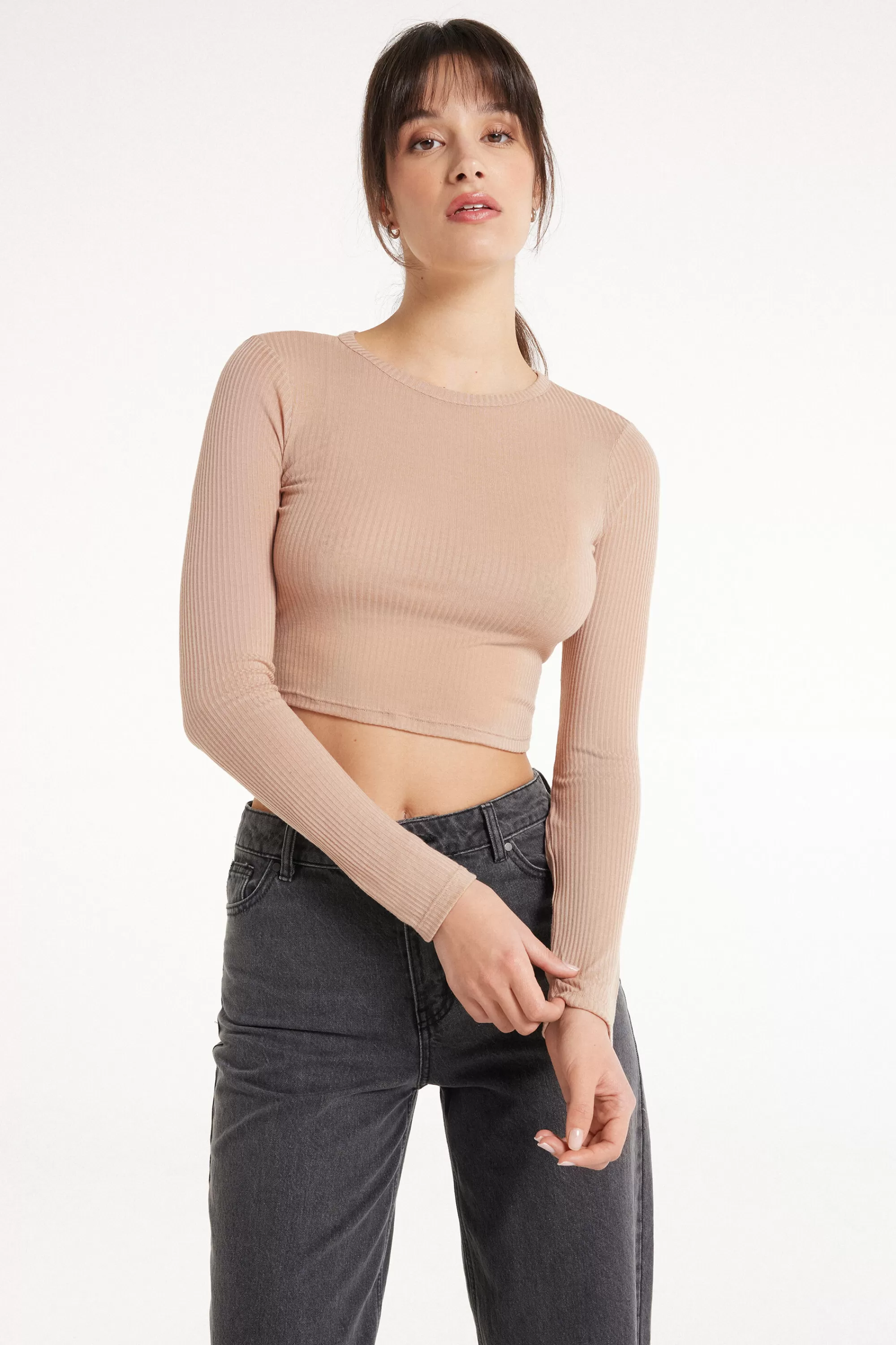 Online Maglia Corta A Manica Lunga Viscosa Ultraleggera A Costine - Maglie Maniche Lunghe - Donna | Maglie maniche lunghe