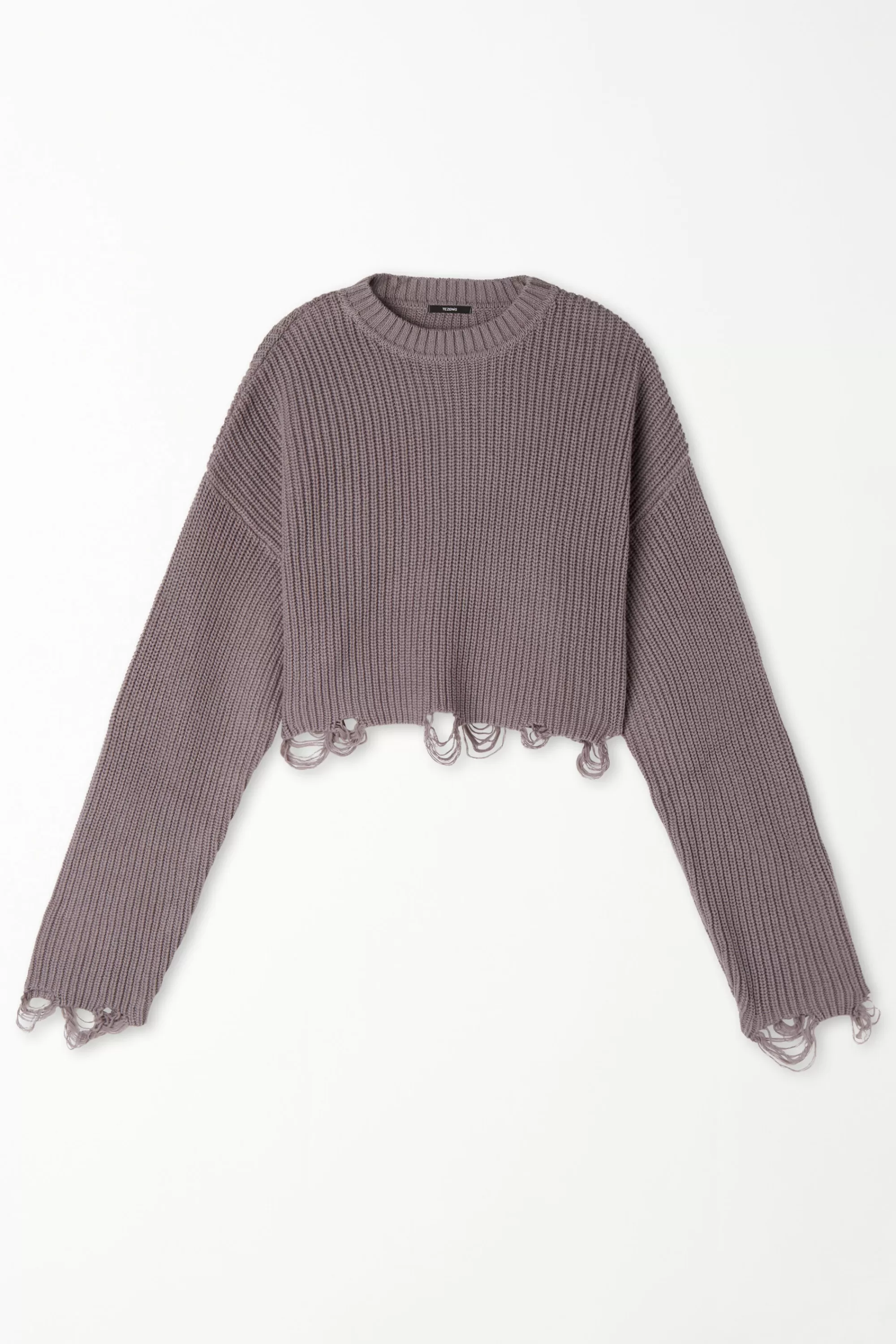 Online Maglia Corta A Maniche Lunghe Con Strappi A Costine - Maglie Maniche Lunghe - Donna | Maglie maniche lunghe
