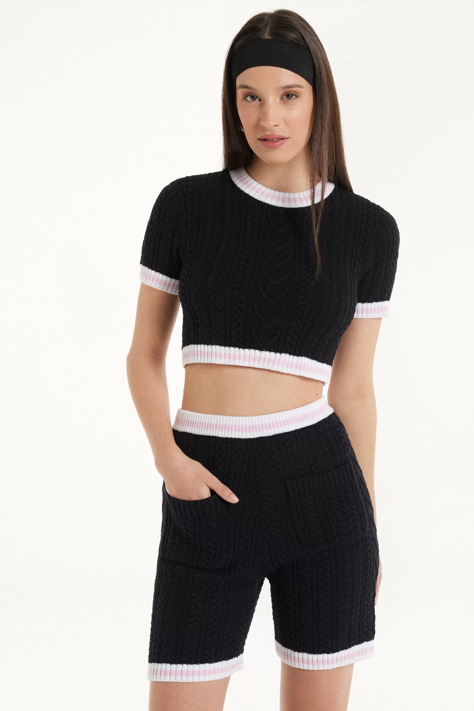 Outlet Maglia Corta A Mezza Manica Tessuto Calato Treccia - Magliette Maniche Corte - Donna | Magliette maniche corte
