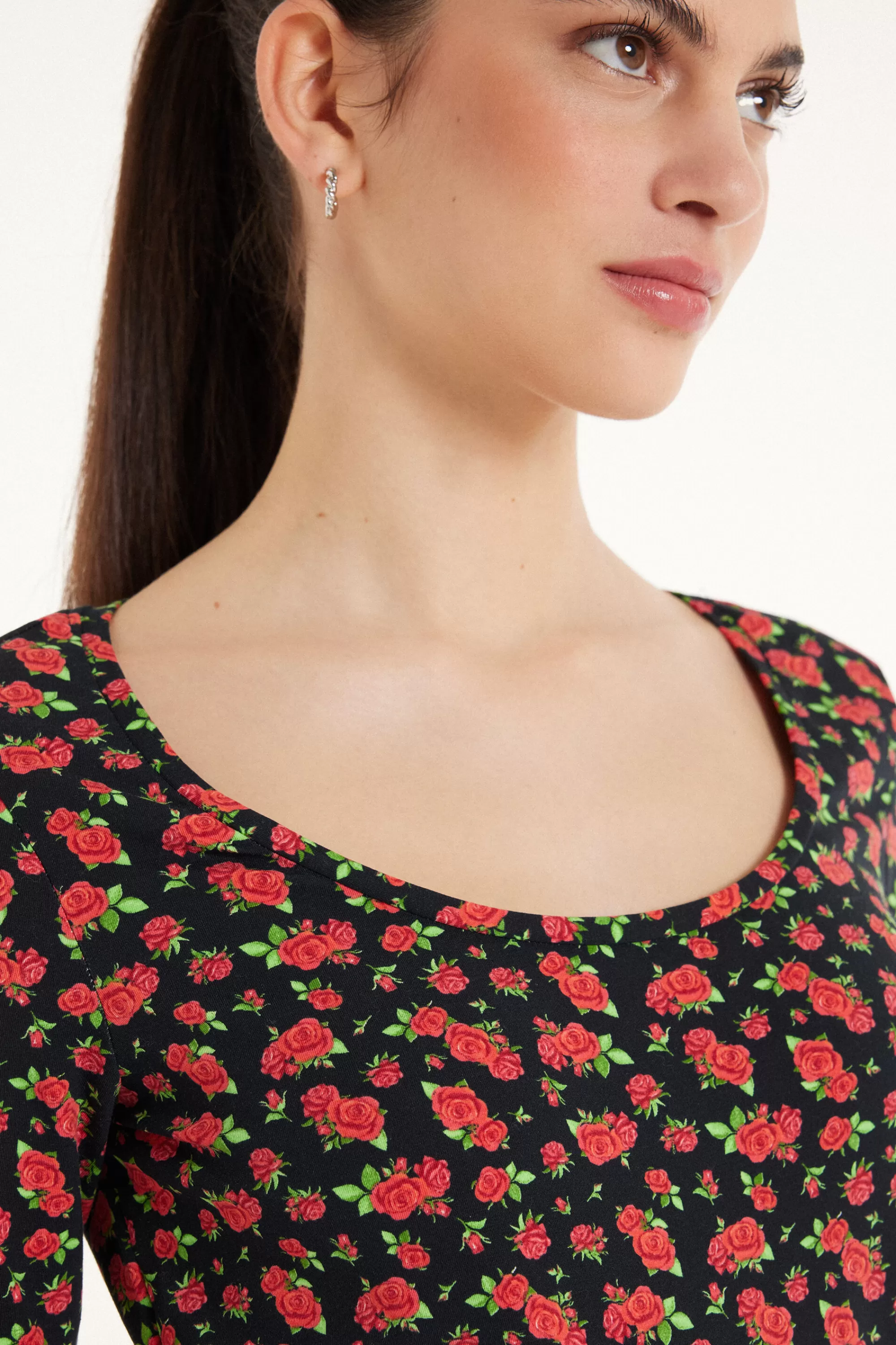 New Maglia Manica Corta Scollo Ampio In Cotone Stampato - Magliette Maniche Corte - Donna | Magliette maniche corte