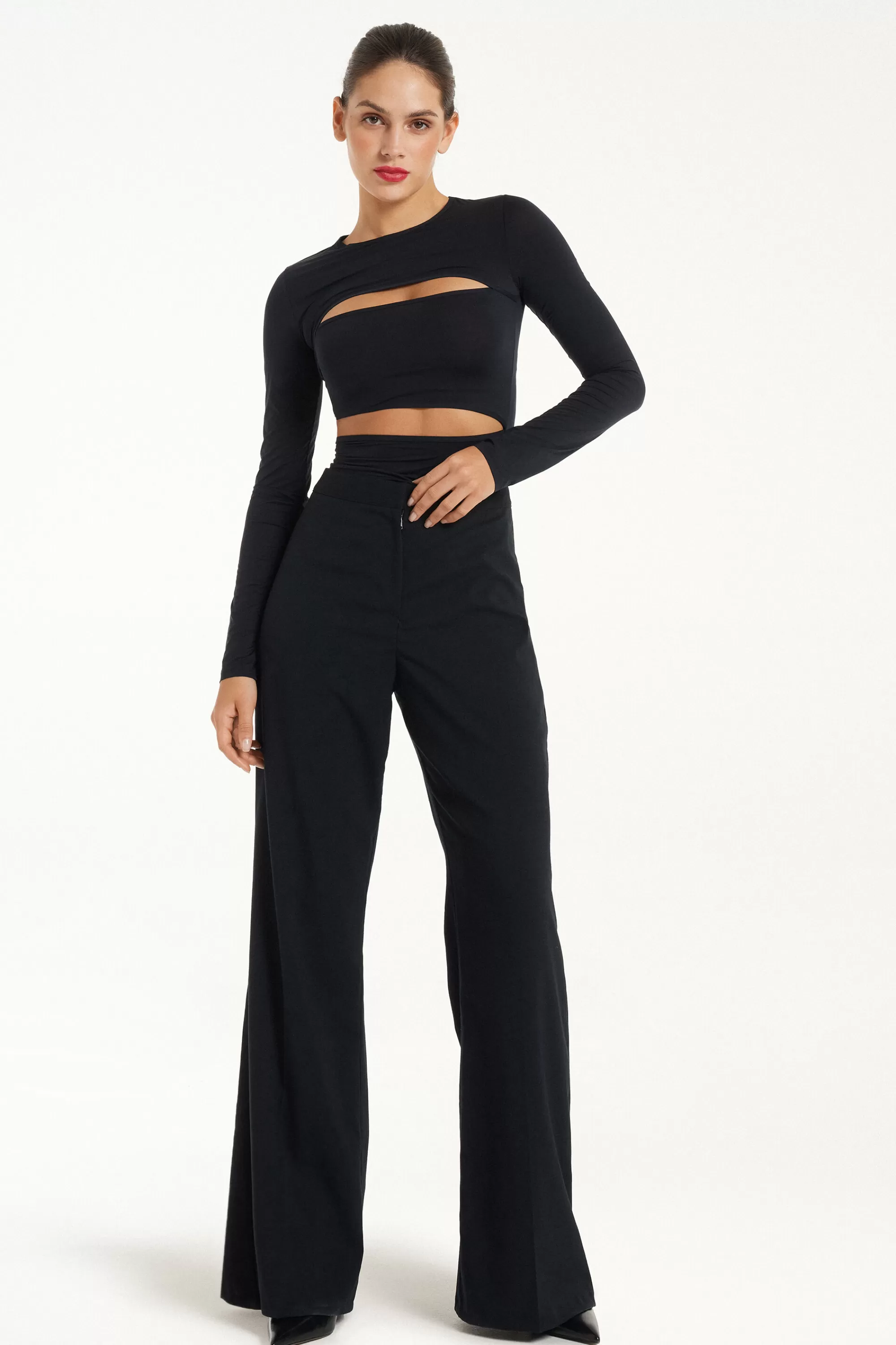 Store Maglia Manica Lunga Con Cut-Out In Microfibra - Maglie Maniche Lunghe - Donna | Maglie maniche lunghe