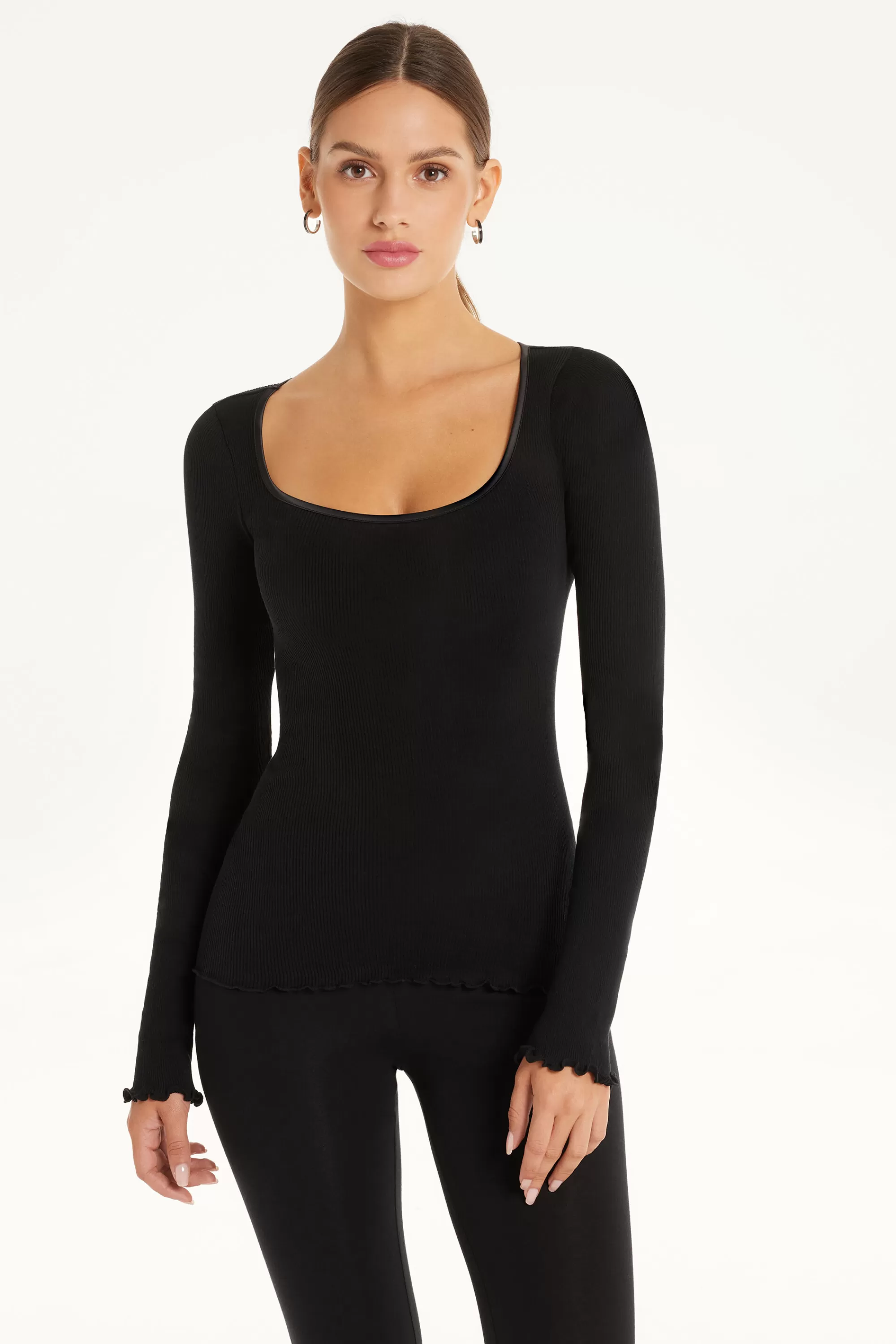Online Maglia Manica Lunga In 100% Cotone A Costine E Raso - Maglie Maniche Lunghe - Donna | Maglie maniche lunghe