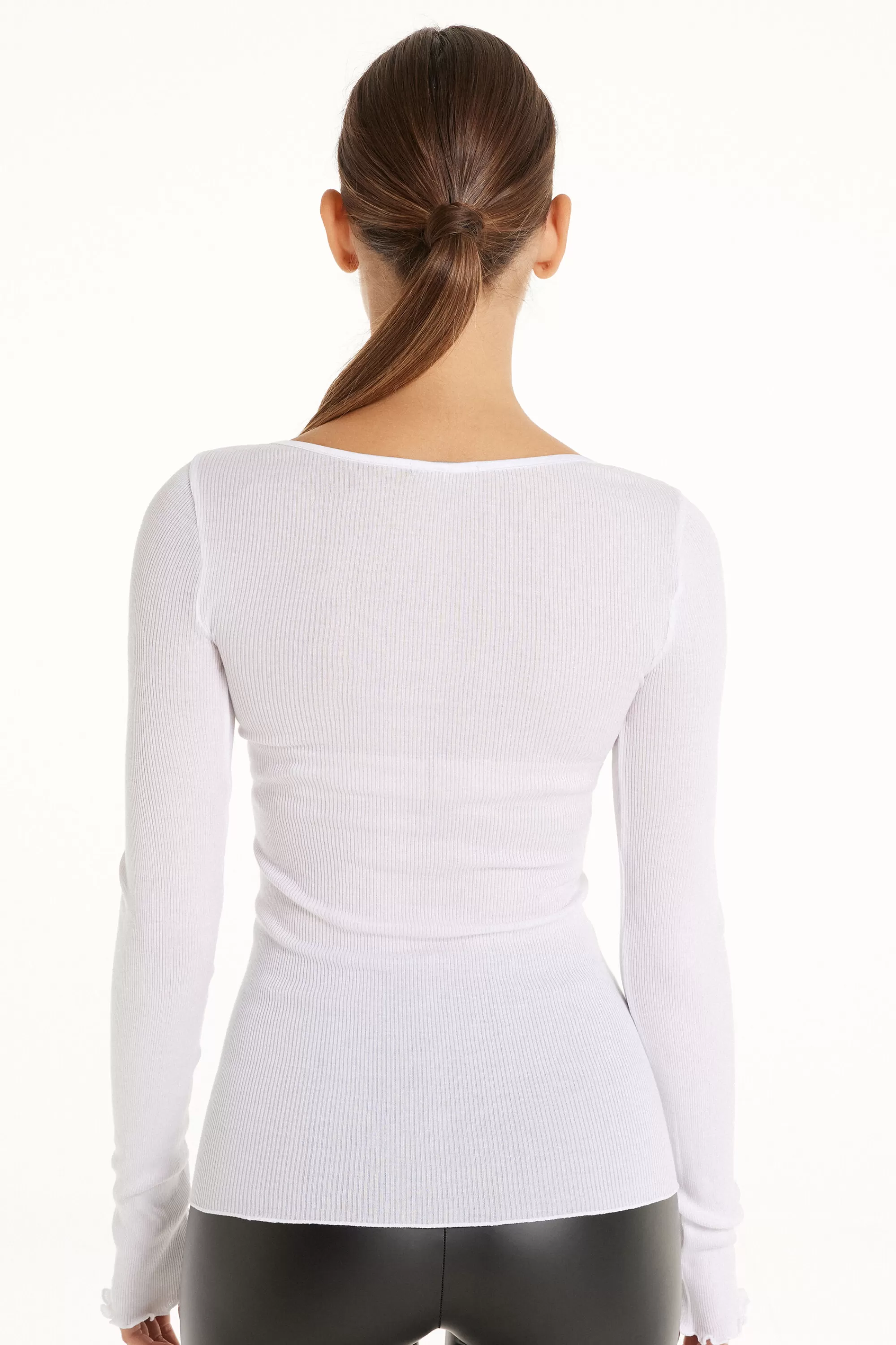 Discount Maglia Manica Lunga In 100% Cotone A Costine E Raso - Maglie Maniche Lunghe - Donna | Maglie maniche lunghe