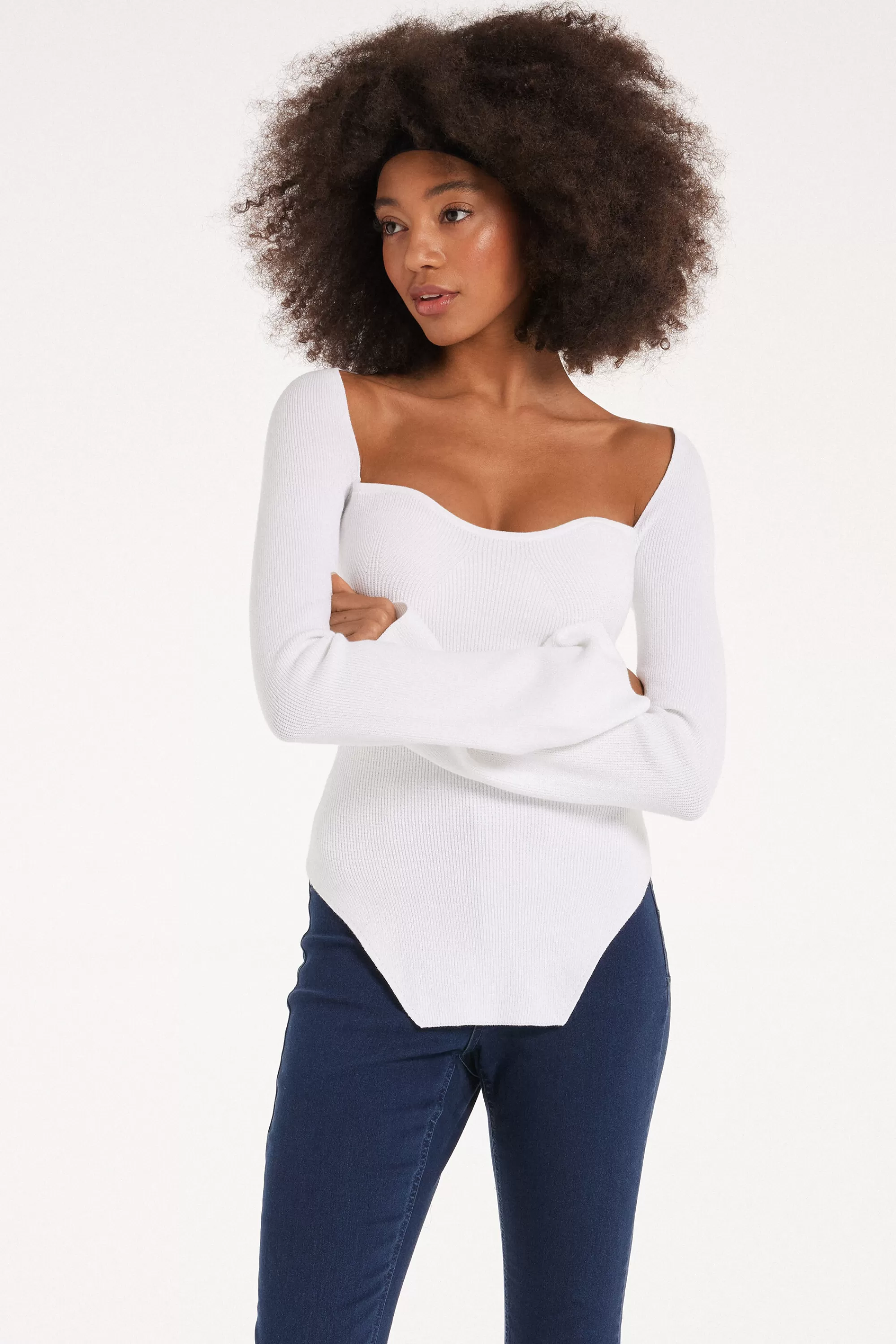 Best Sale Maglia Manica Lunga Scollo A Cuore A Costine - Maglie Maniche Lunghe - Donna | Maglie maniche lunghe