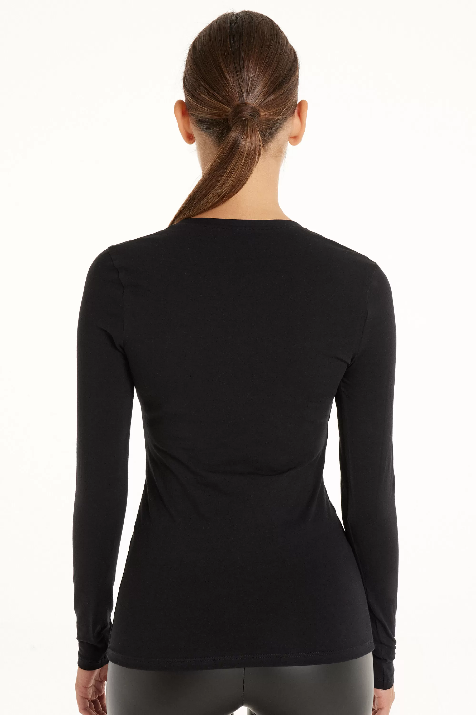 Discount Maglia Manica Lunga Scollo A V In Cotone Elasticizzato - Maglie Maniche Lunghe - Donna | Maglie maniche lunghe