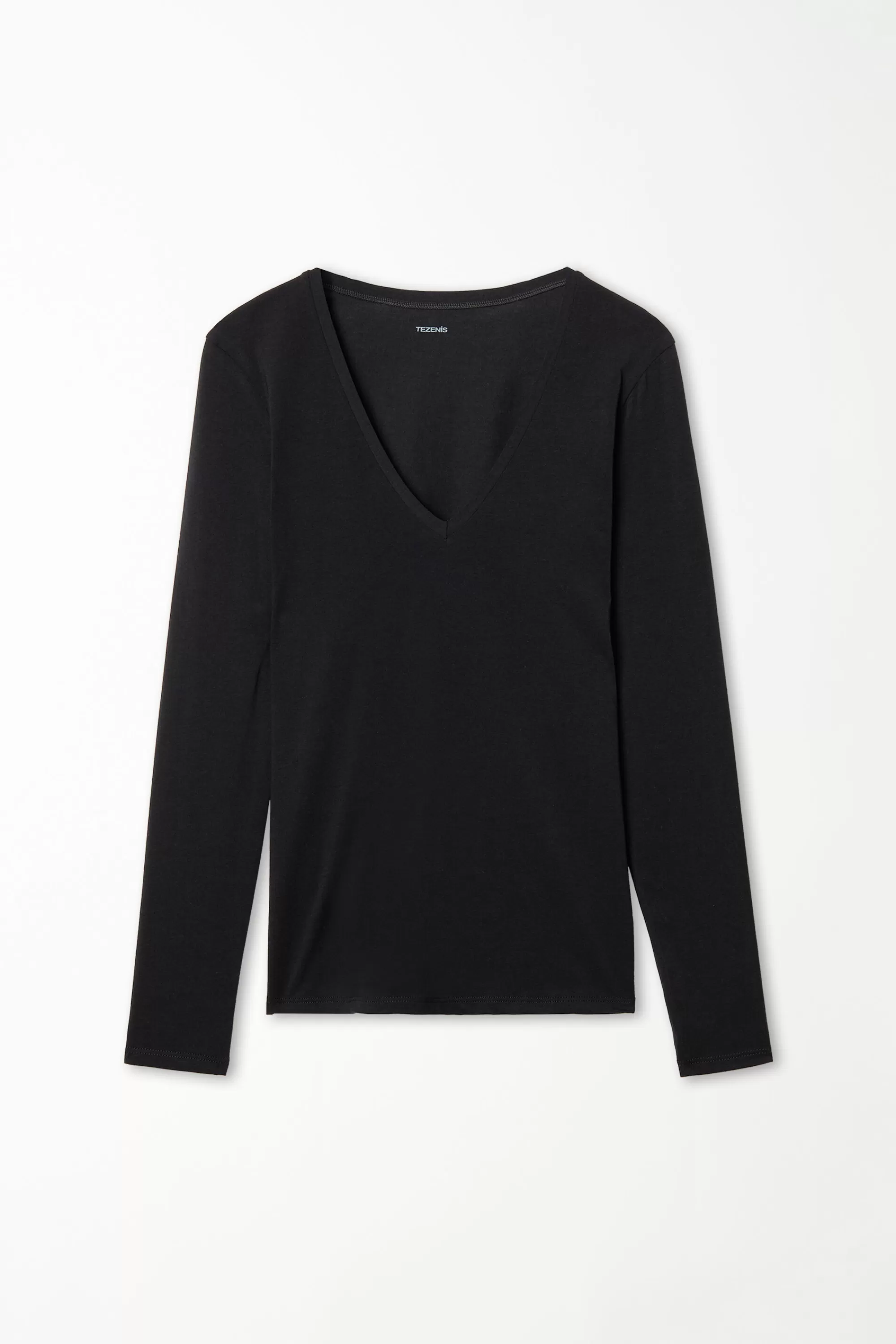 Discount Maglia Manica Lunga Scollo A V In Cotone Elasticizzato - Maglie Maniche Lunghe - Donna | Maglie maniche lunghe