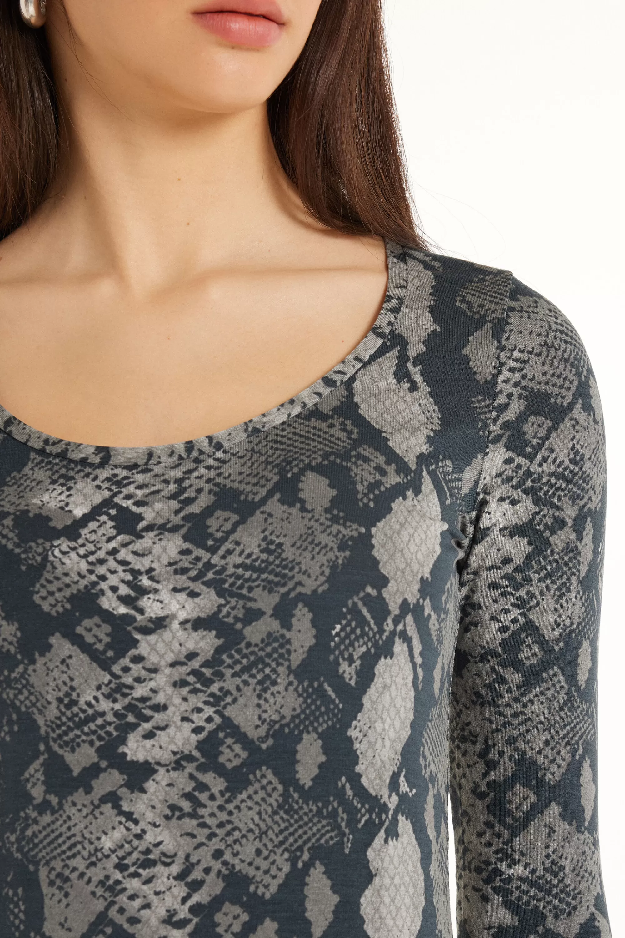 Best Sale Maglia Manica Lunga Scollo Ampio Viscosa Stampata - Maglie Maniche Lunghe - Donna | Maglie maniche lunghe