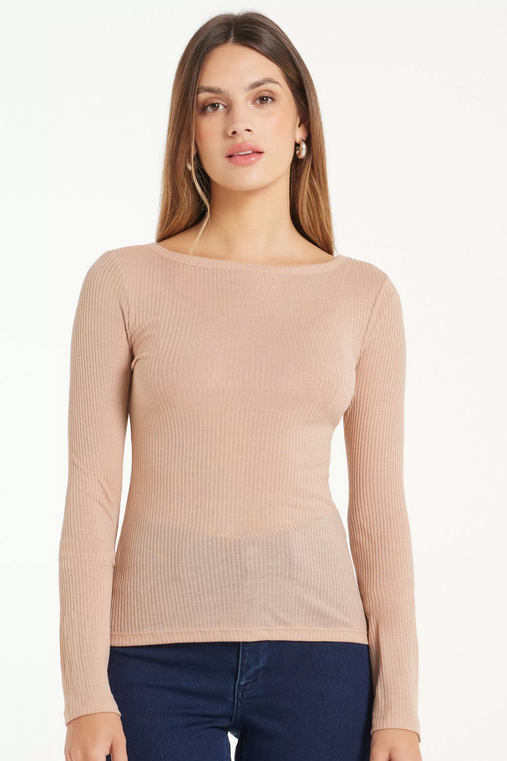 Flash Sale Maglia Manica Lunga Scollo Barchetta Viscosa Ultraleggera A Costine - Maglie Maniche Lunghe - Donna | Maglie maniche lunghe