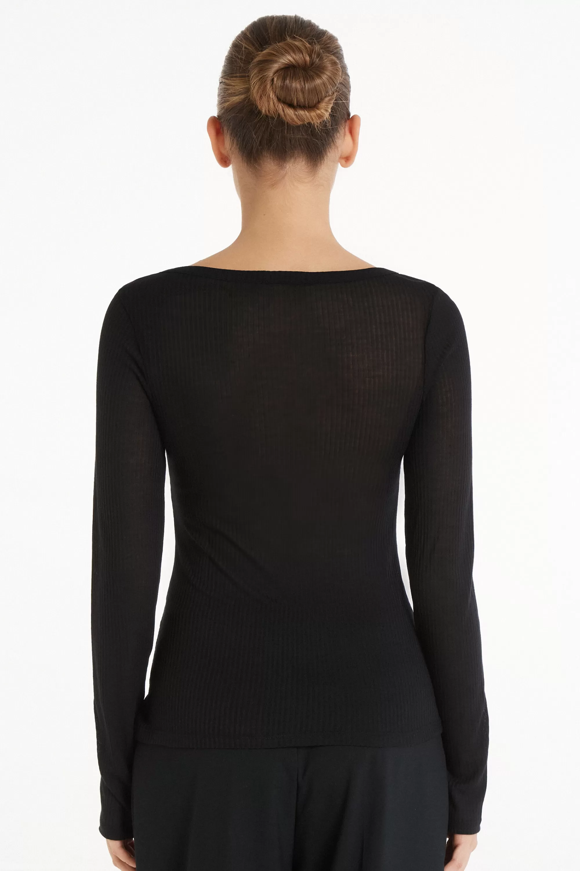 Best Sale Maglia Manica Lunga Scollo Barchetta Viscosa Ultraleggera A Costine - Maglie Maniche Lunghe - Donna | Maglie maniche lunghe