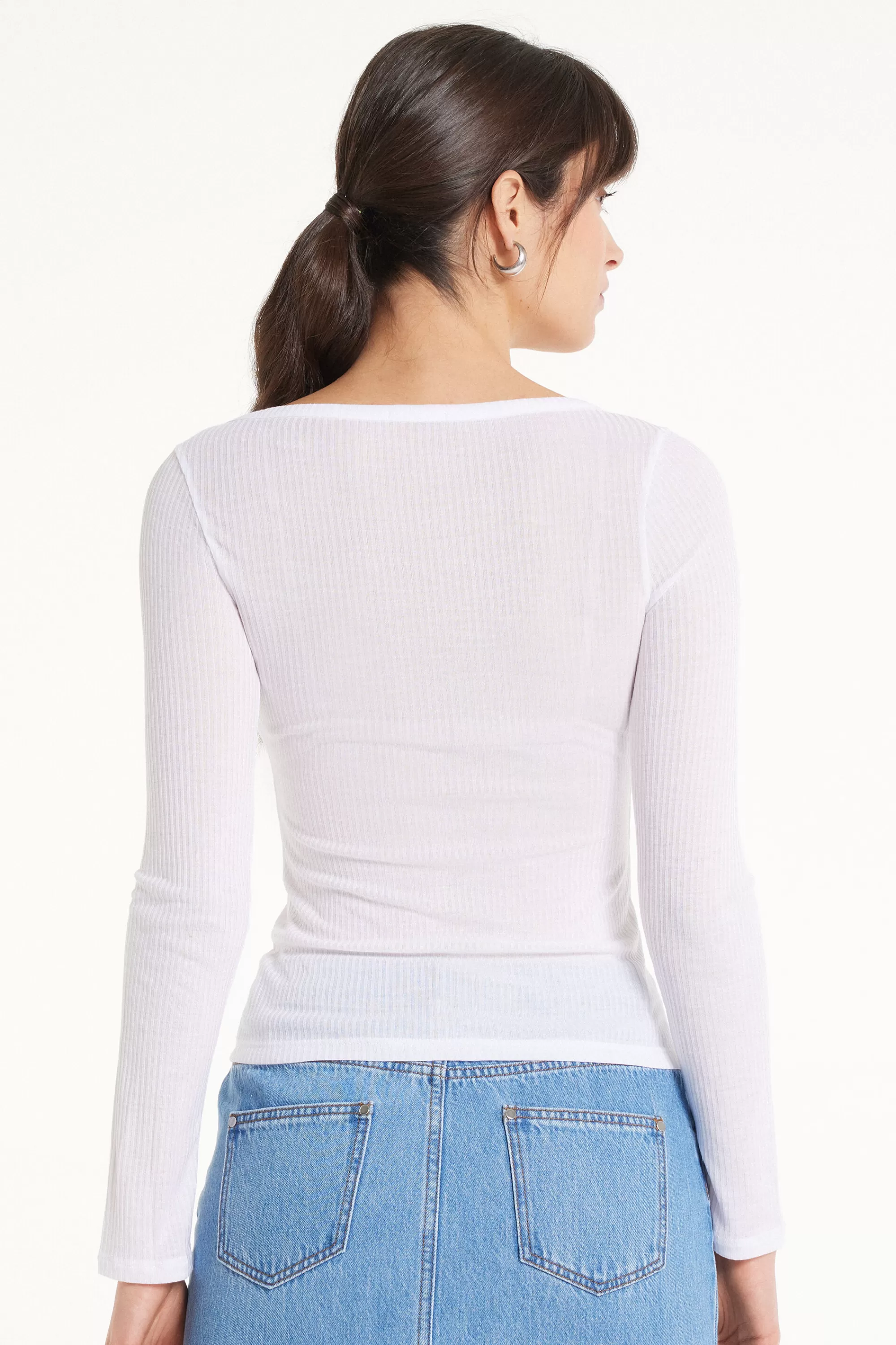 New Maglia Manica Lunga Scollo Barchetta Viscosa Ultraleggera A Costine - Maglie Maniche Lunghe - Donna | Maglie maniche lunghe
