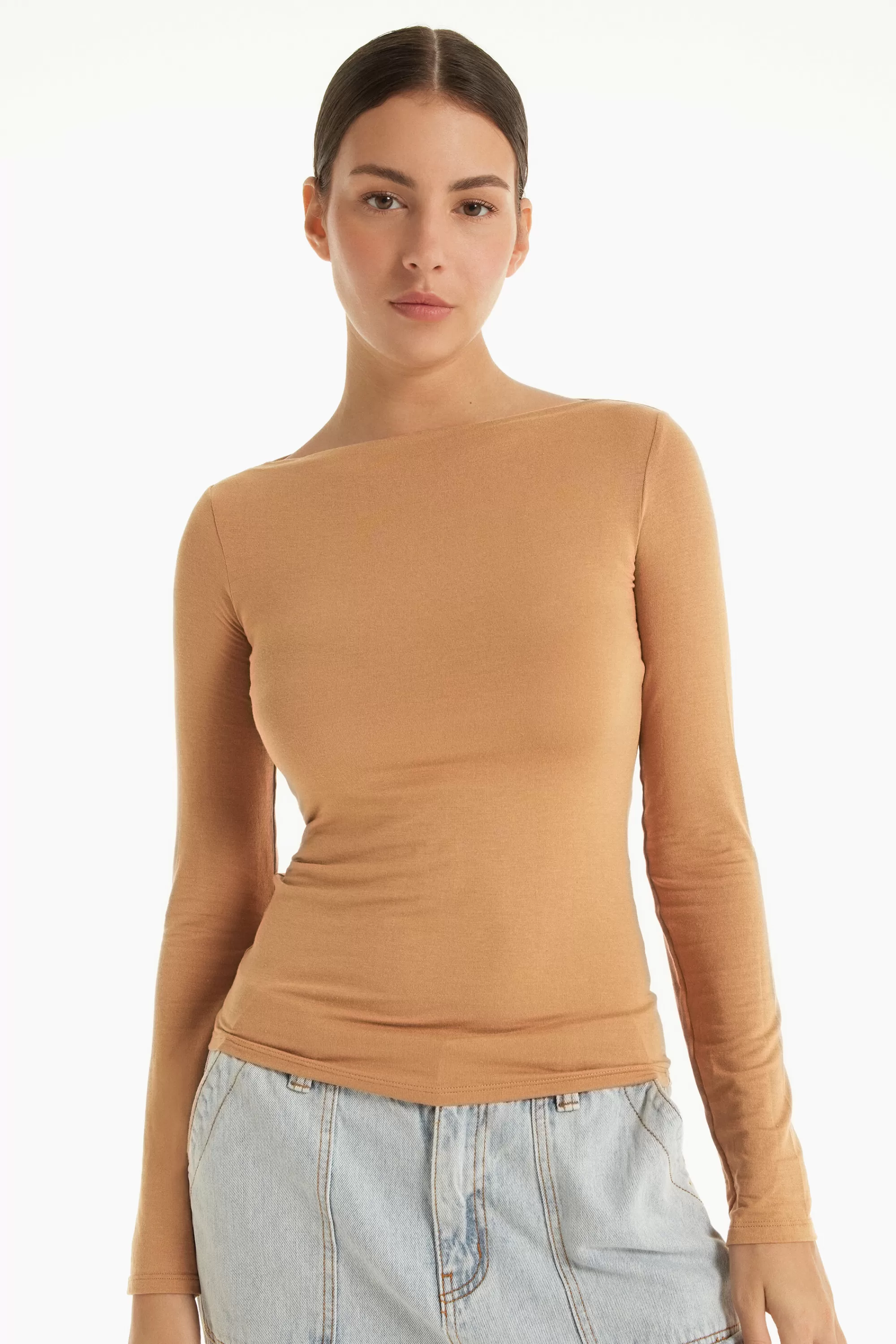 Online Maglia Maniche Lunghe Scollo Barchetta Viscosa - Maglie Maniche Lunghe - Donna | Maglie maniche lunghe