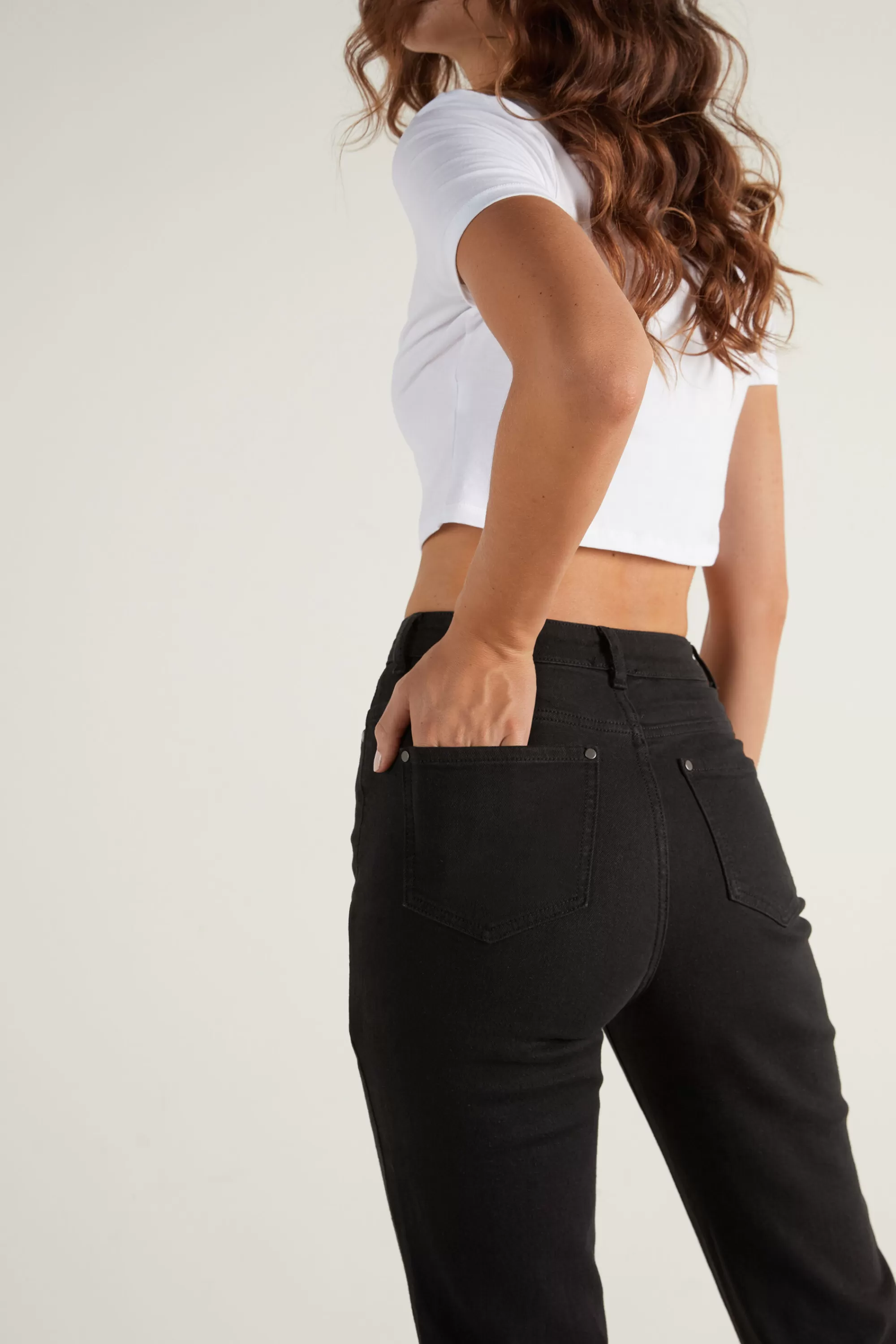 Online Pantalone Vita Alta Denim Dritto Con Tasche - Pantaloni - Donna | Jeans | Pantaloni