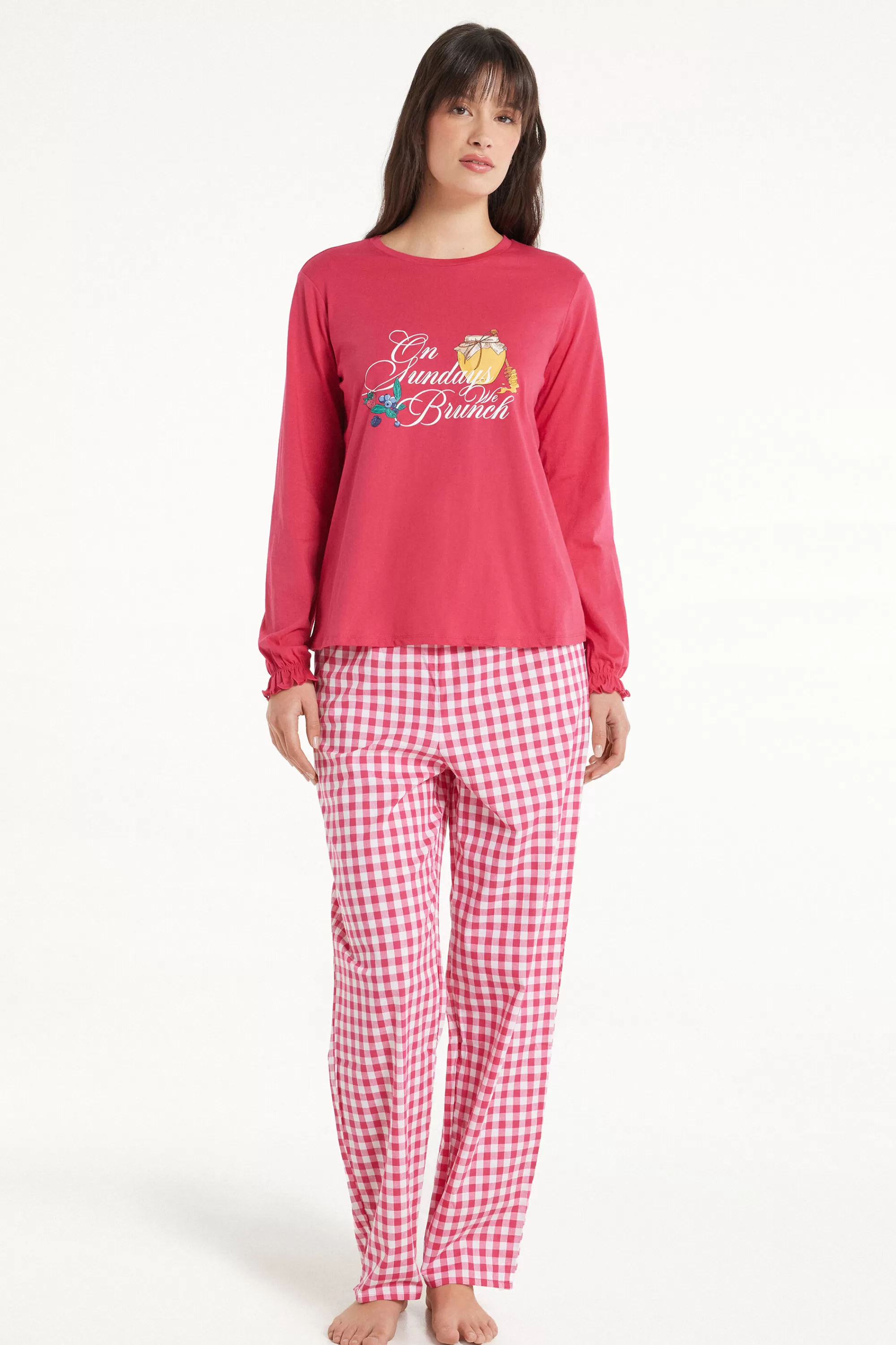 Hot Pigiama Lungo In Cotone Stampa "Brunch" - Pigiami Lunghi - Donna | Pigiami lunghi