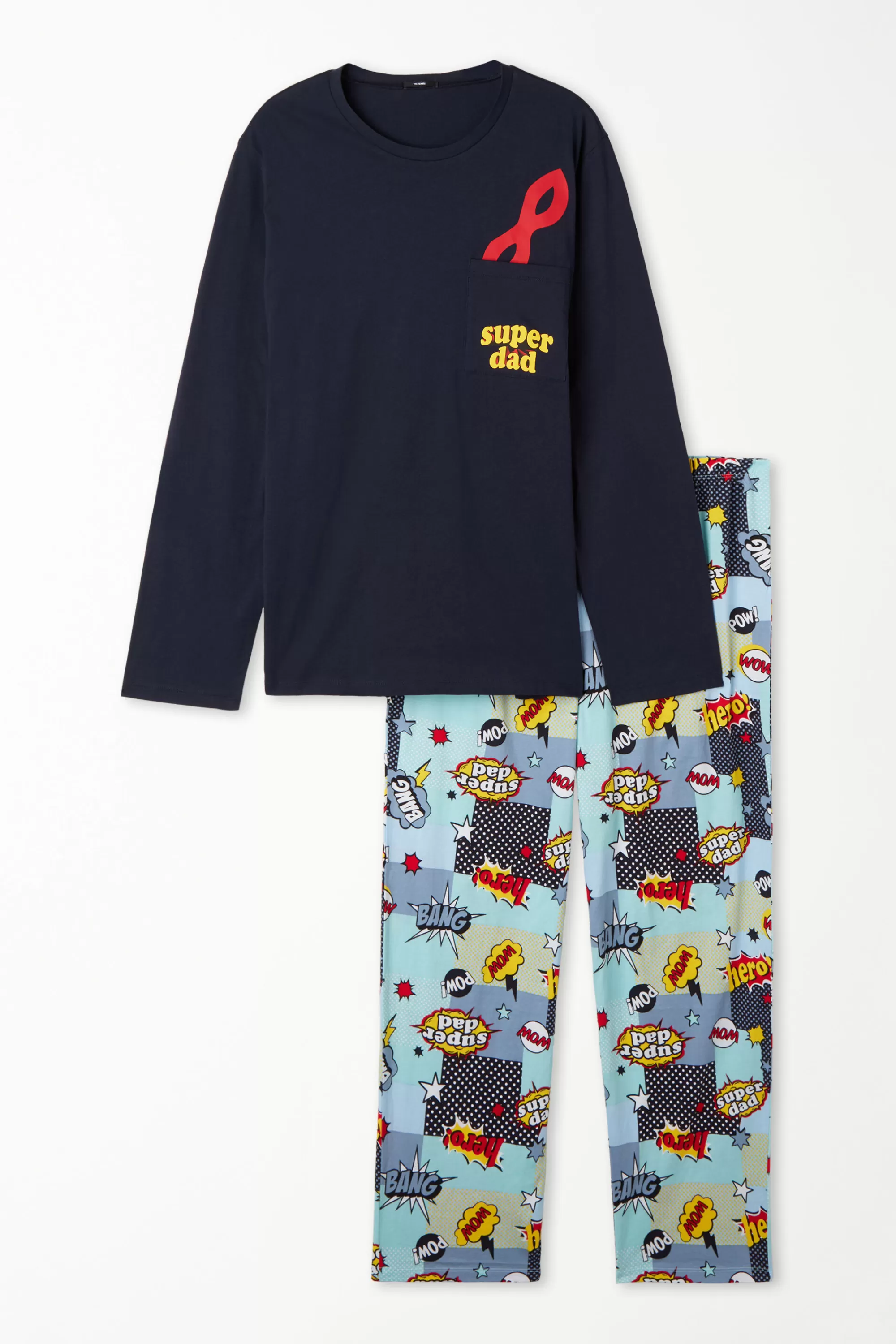 Shop Pigiama Lungo In Cotone Stampa Super Dad - Pigiami Lunghi - Uomo | Pigiami lunghi