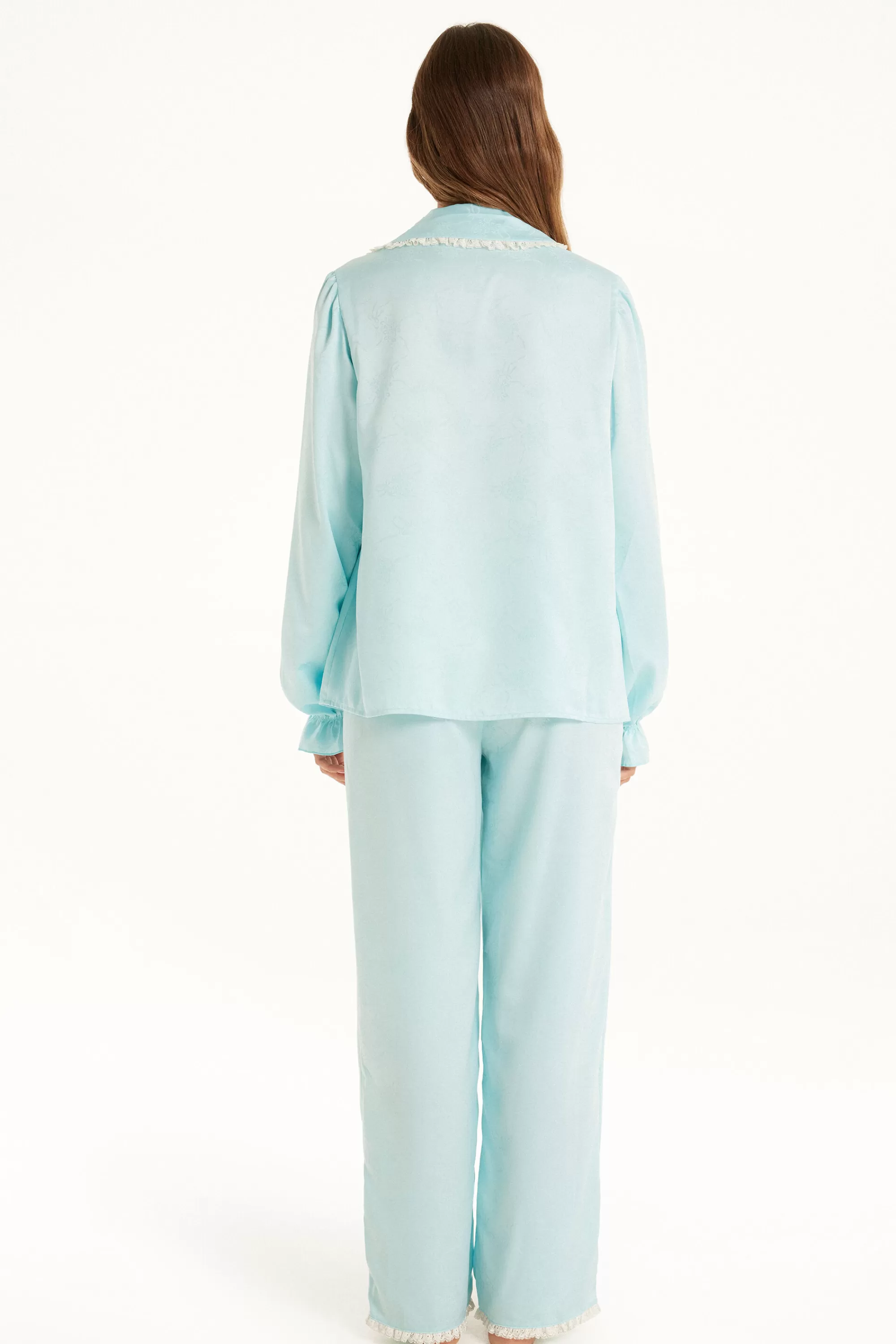 Online Pigiama Lungo Raso Jacquard Pizzo - Pigiami Lunghi - Donna | Pigiami lunghi