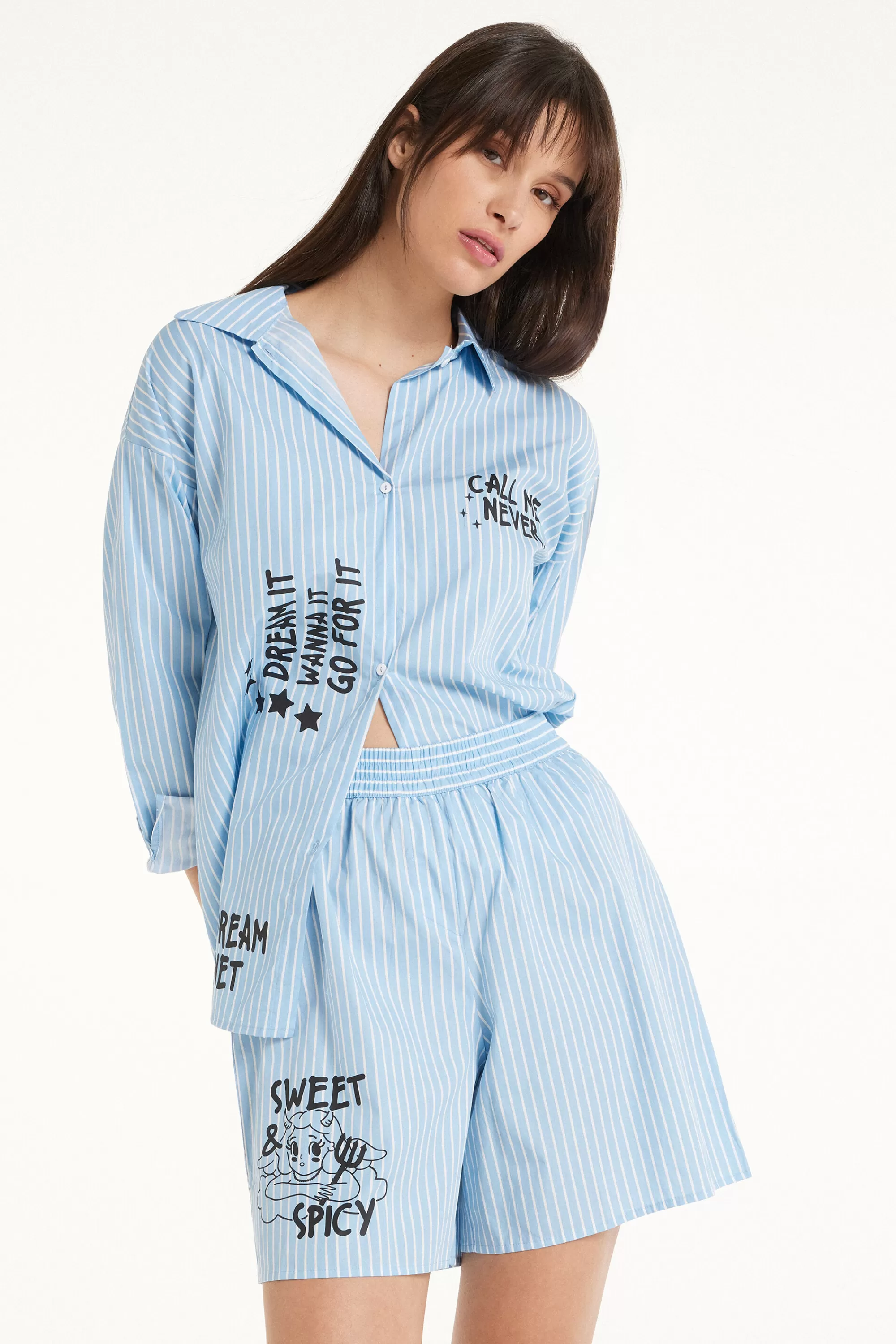 Cheap Shorts Gessato Con Scritte Over - Pigiami Combinabili - Donna | Shorts | Pigiami combinabili