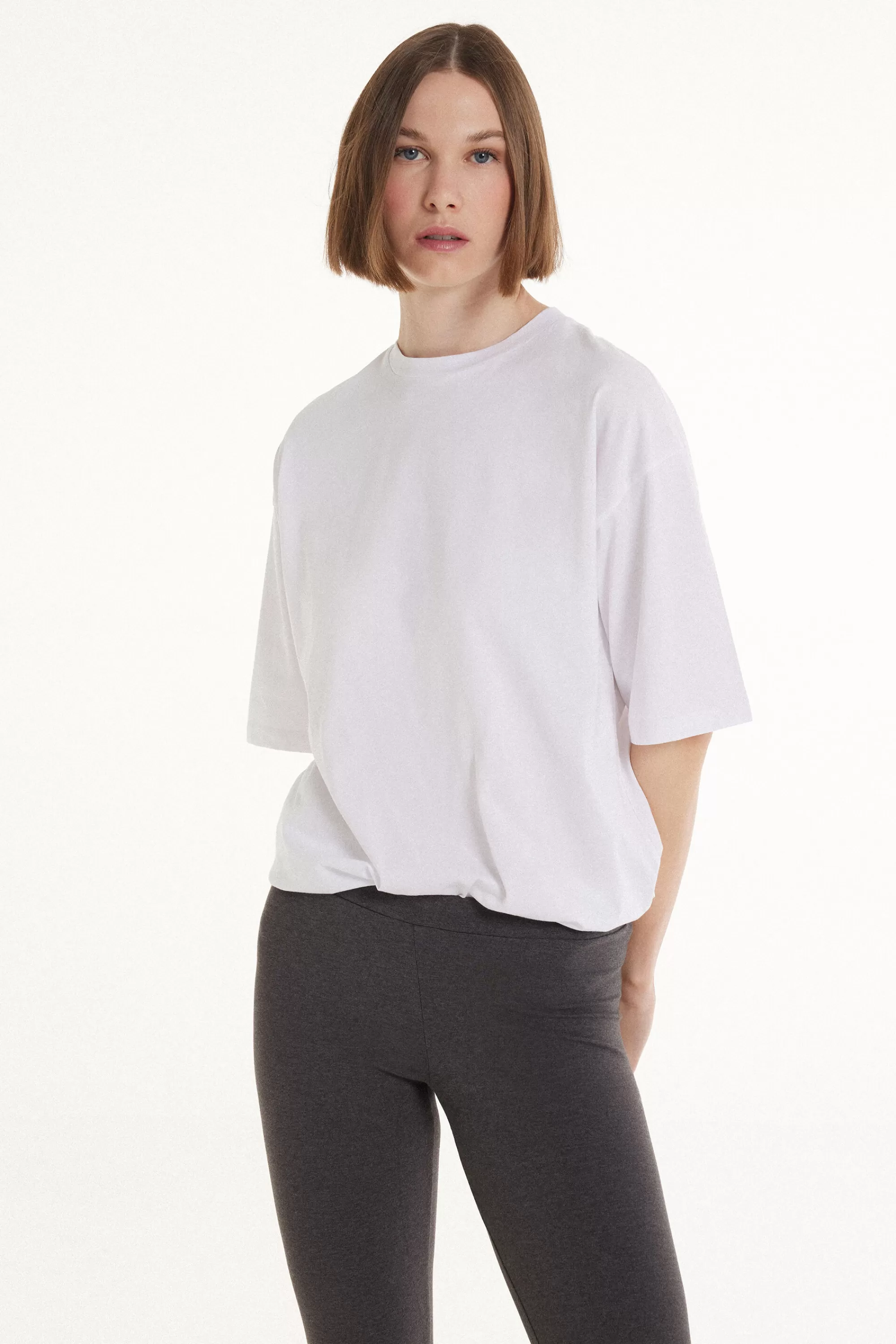 Hot T-Shirt A Girocollo Oversize In Cotone - Magliette Maniche Corte - Donna | Magliette maniche corte