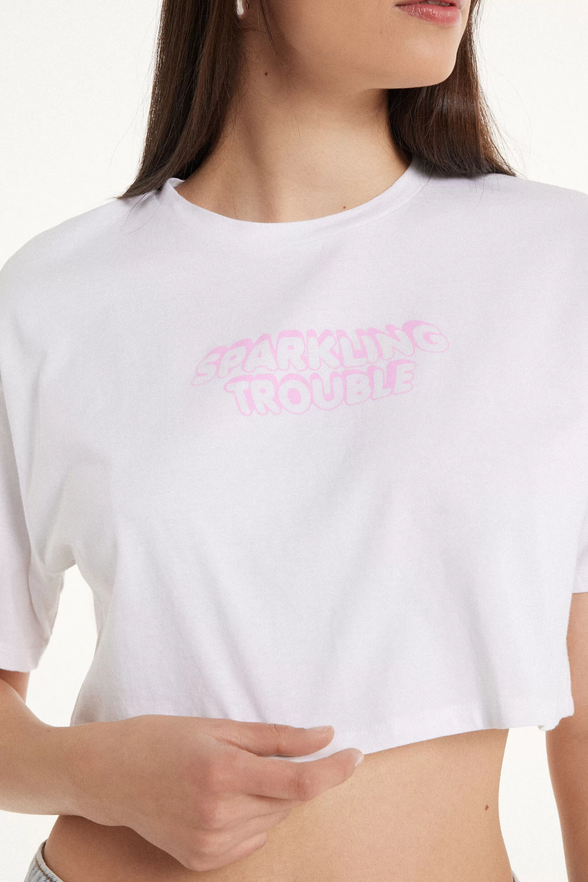 Clearance T-Shirt Corta Boxy Girocollo In Cotone - Magliette Maniche Corte - Donna | Magliette maniche corte