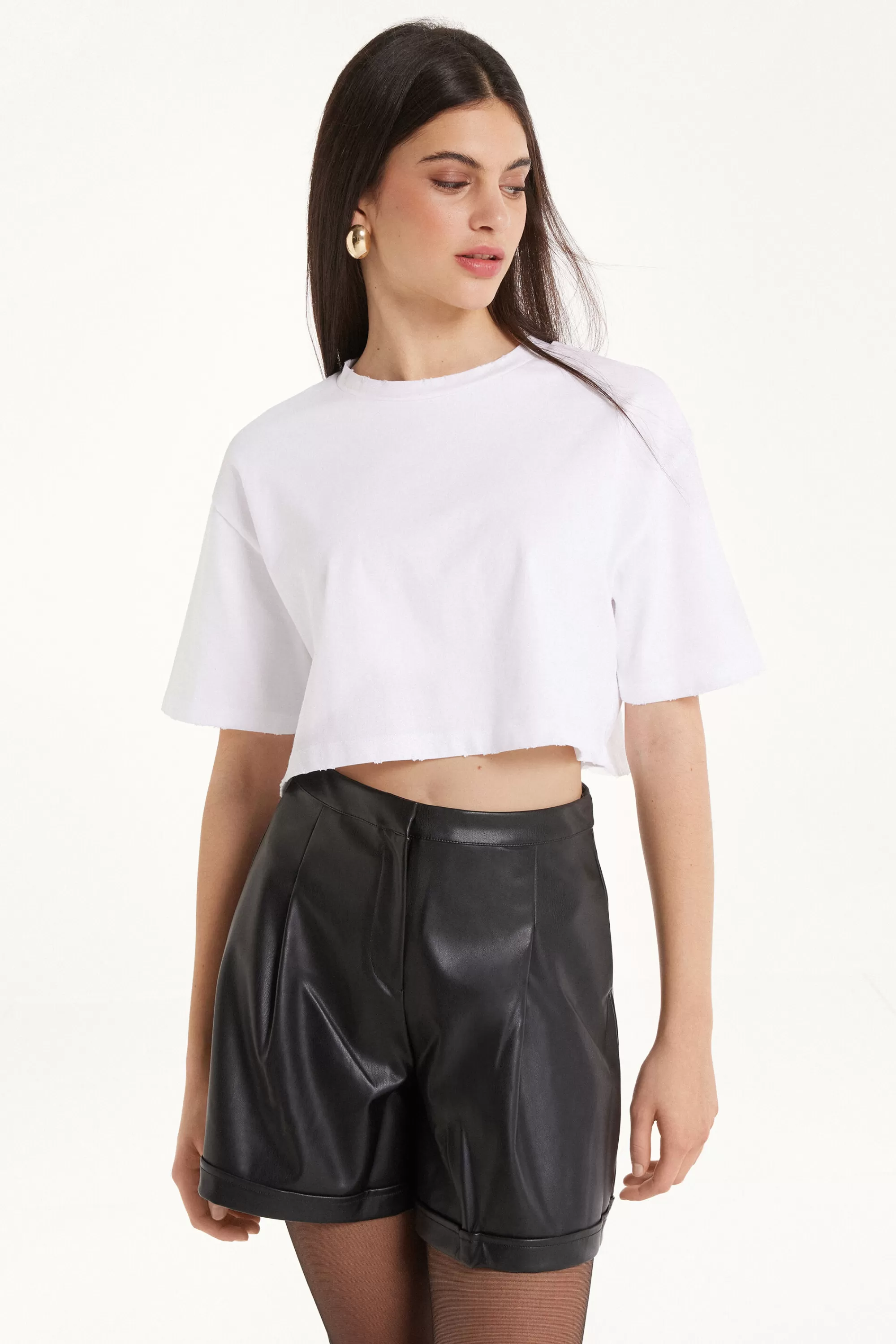 Cheap T-Shirt Corta In Cotone A Girocollo - Magliette Maniche Corte - Donna | Magliette maniche corte
