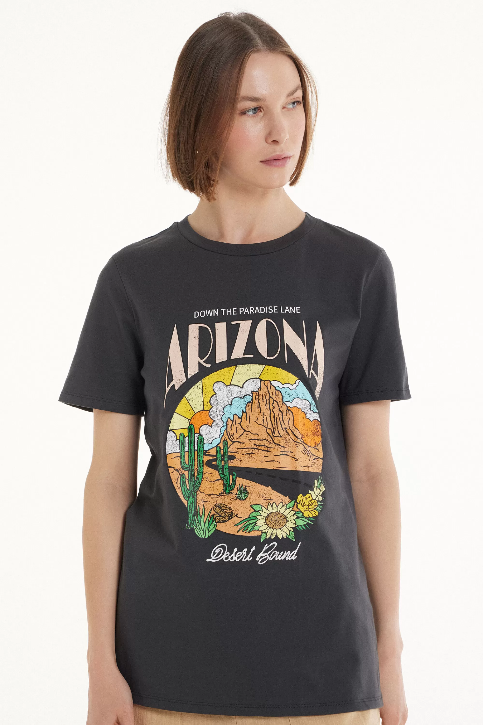 New T-Shirt Cotone Con Stampa - Magliette Maniche Corte - Donna | Magliette maniche corte