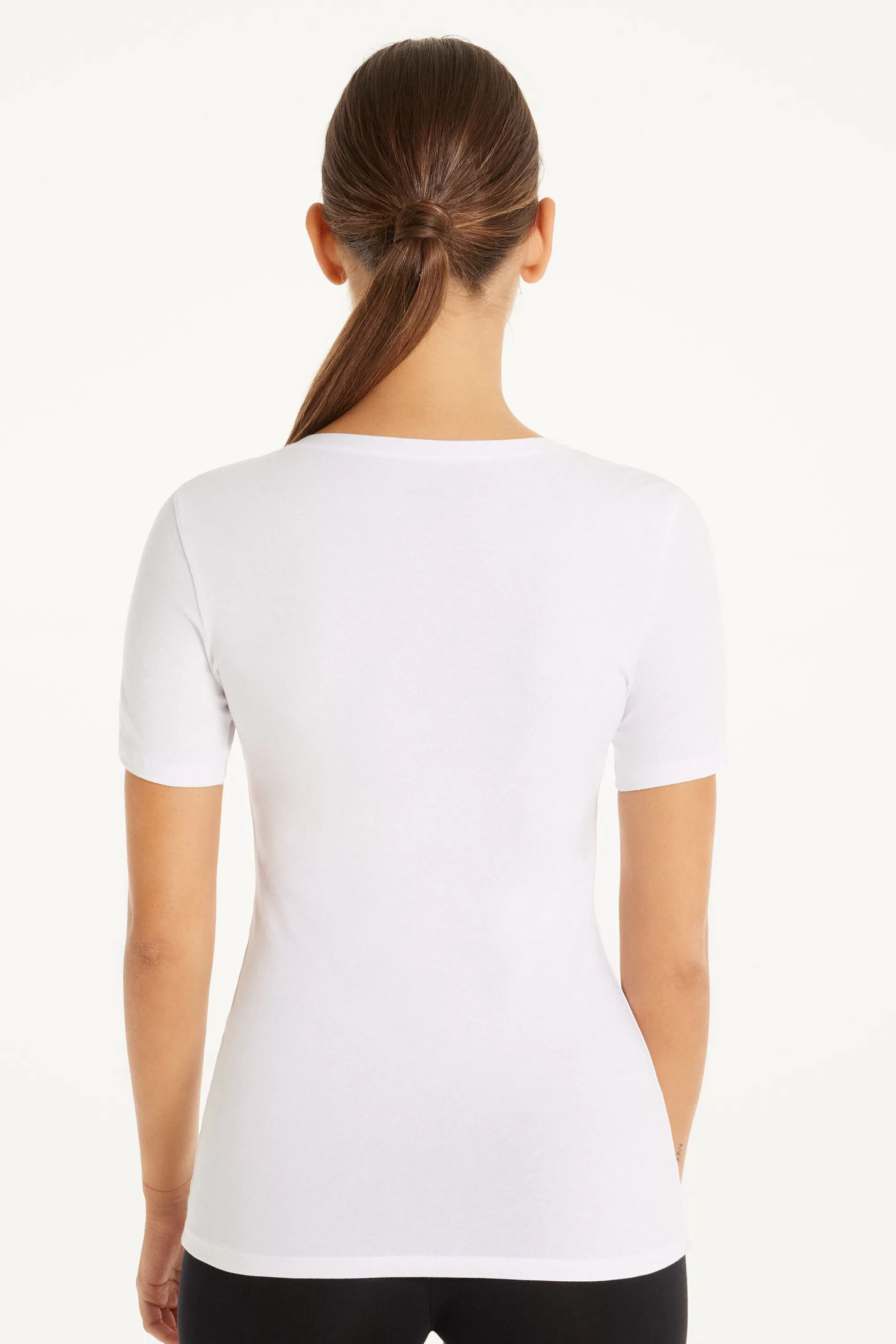 Fashion T-shirt Girocollo In Cotone Elasticizzato - Magliette Maniche Corte - Donna | Top e T-shirt | Magliette maniche corte