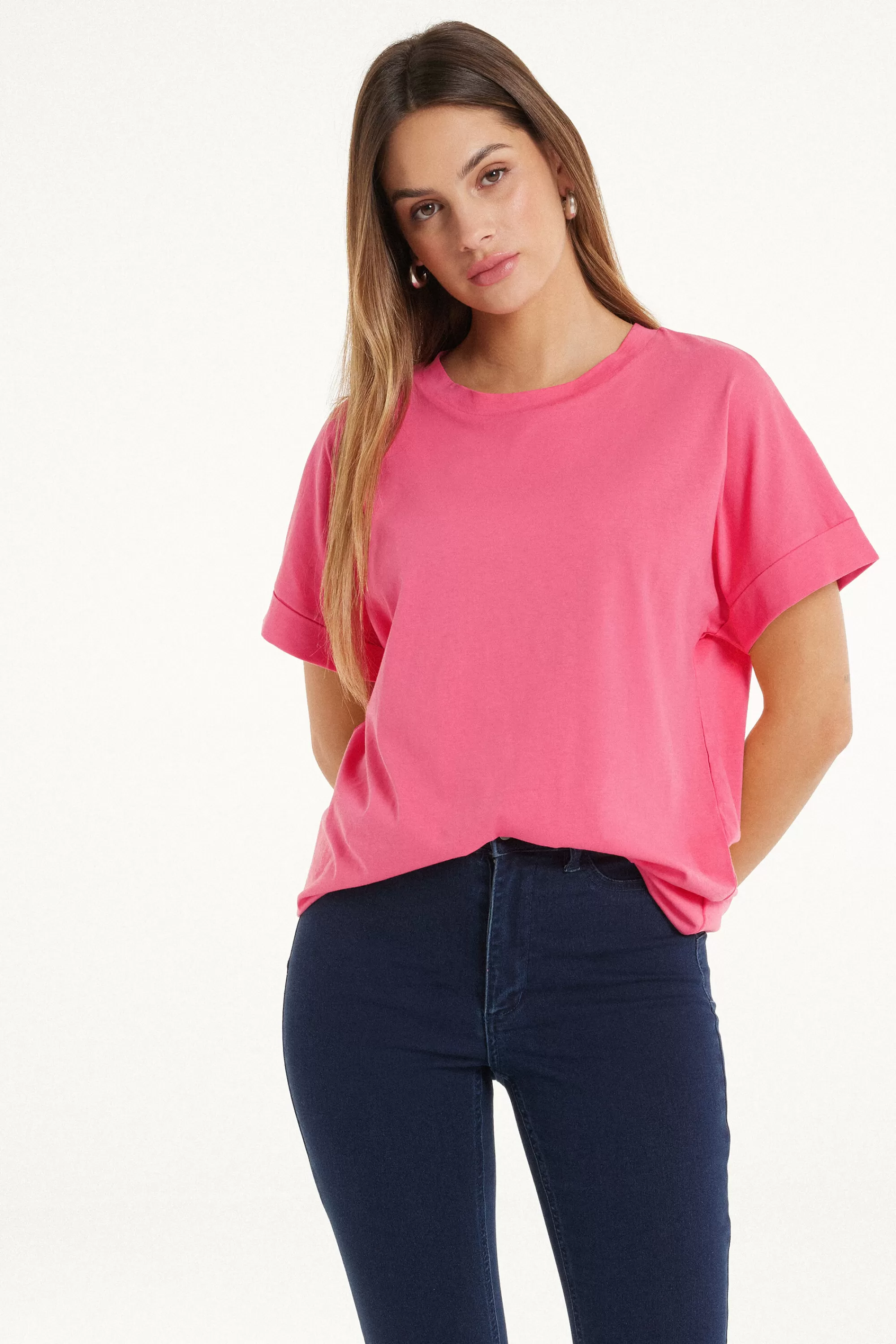 Discount T-Shirt In Cotone Con Risvolto Kimono - Magliette Maniche Corte - Donna | Magliette maniche corte