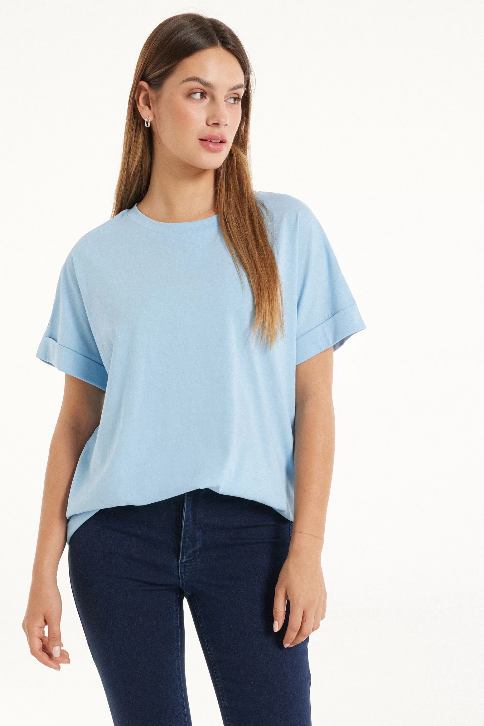 Best Sale T-Shirt In Cotone Con Risvolto Kimono - Magliette Maniche Corte - Donna | Magliette maniche corte