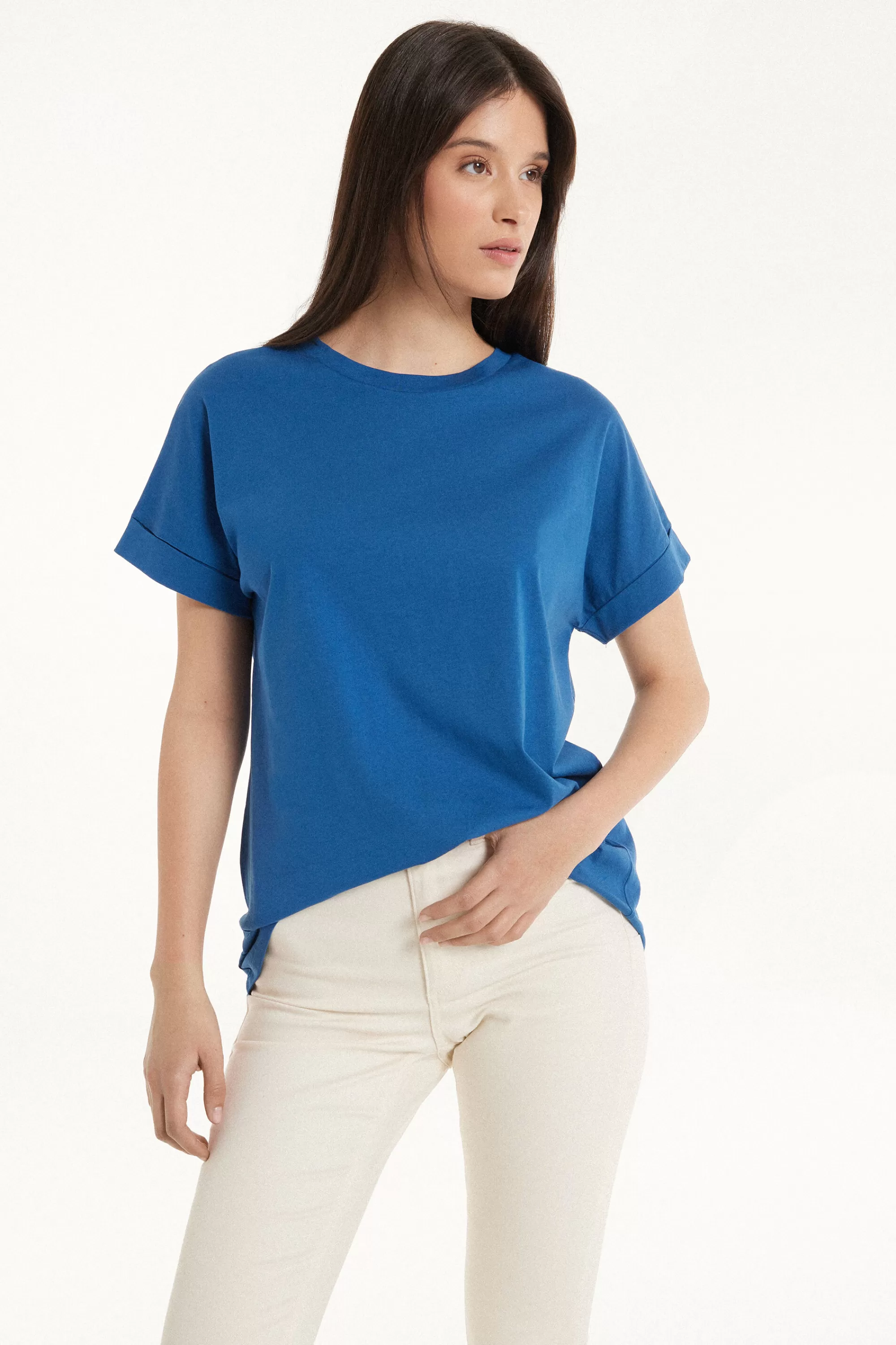 Clearance T-Shirt In Cotone Con Risvolto Kimono - Magliette Maniche Corte - Donna | Magliette maniche corte