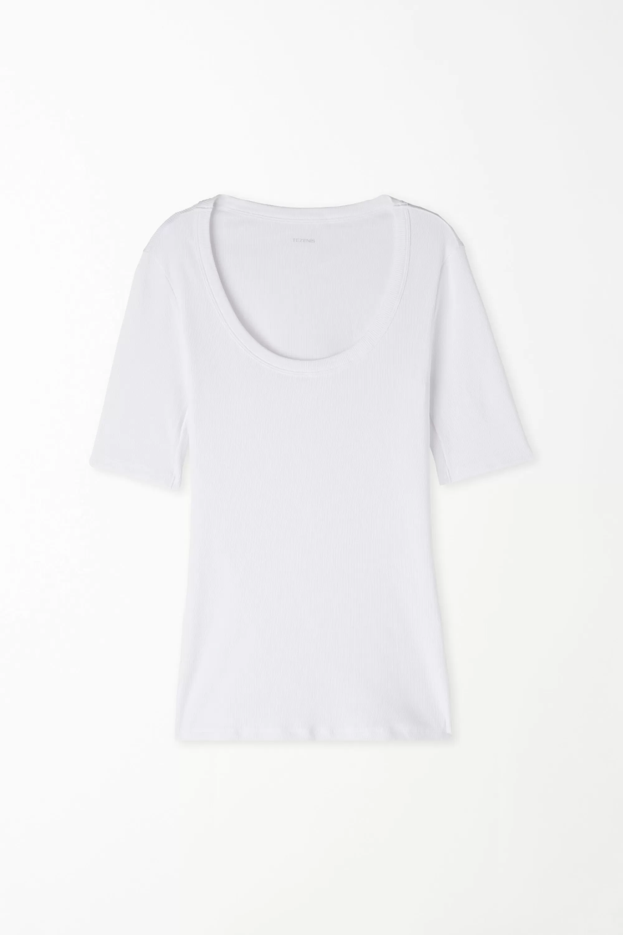 Cheap T-Shirt Scollo Madonna In Cotone A Costine - Magliette Maniche Corte - Donna | Magliette maniche corte