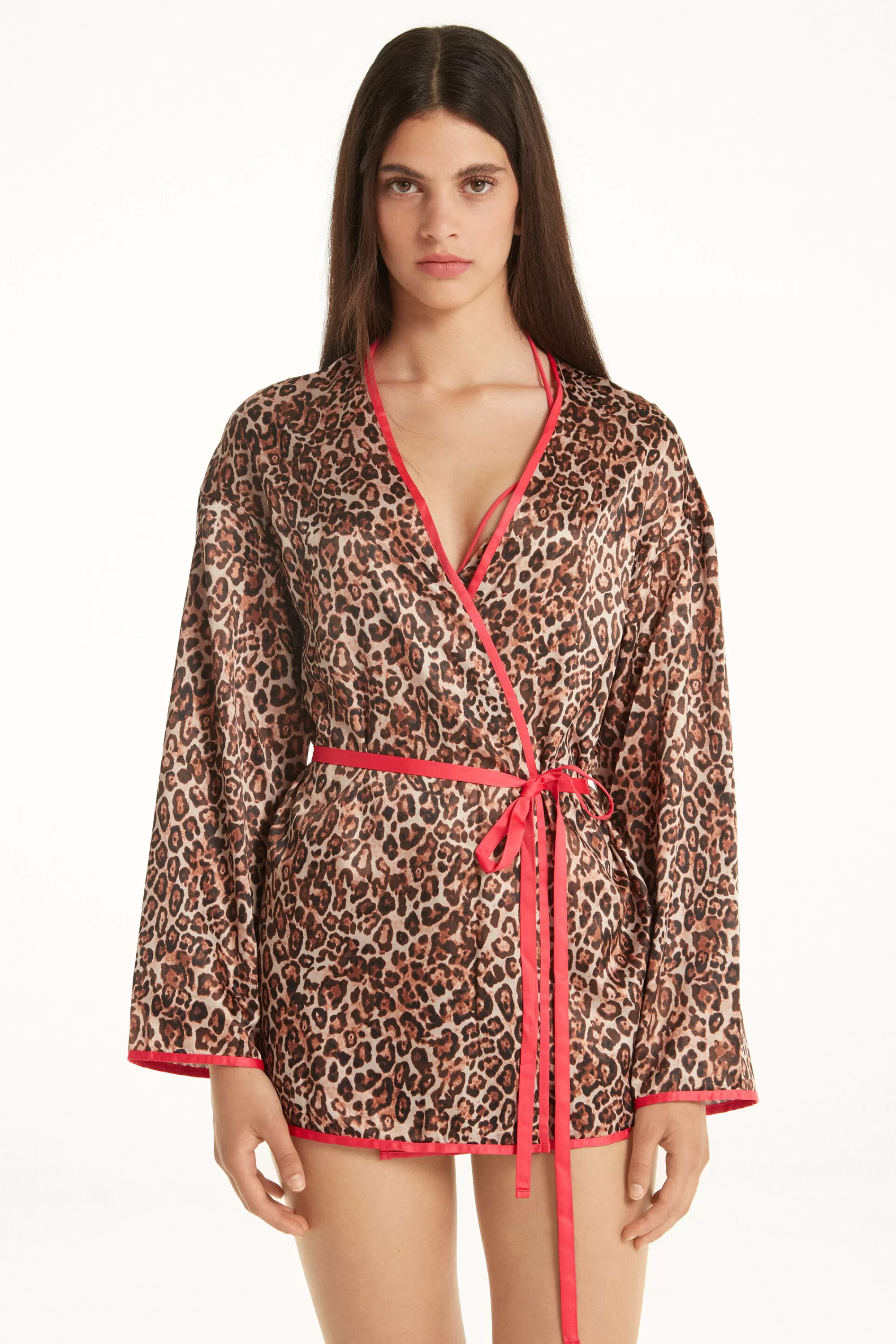 Shop Vestaglia Corta Manica Lunga Con Fusciacca Strawberry Leopard - Camicie Da Notte E Vestaglie - Donna | Camicie da notte e Vestaglie